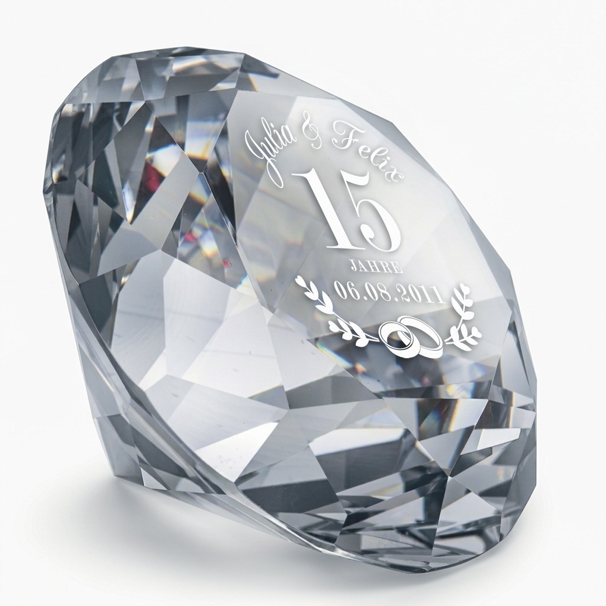 Diamant Kristall mit Gravur und Samtsäckchen - Kristallhochzeit Diamant Kristall mit Gravur und Samtsäckchen - Kristallhochzeit