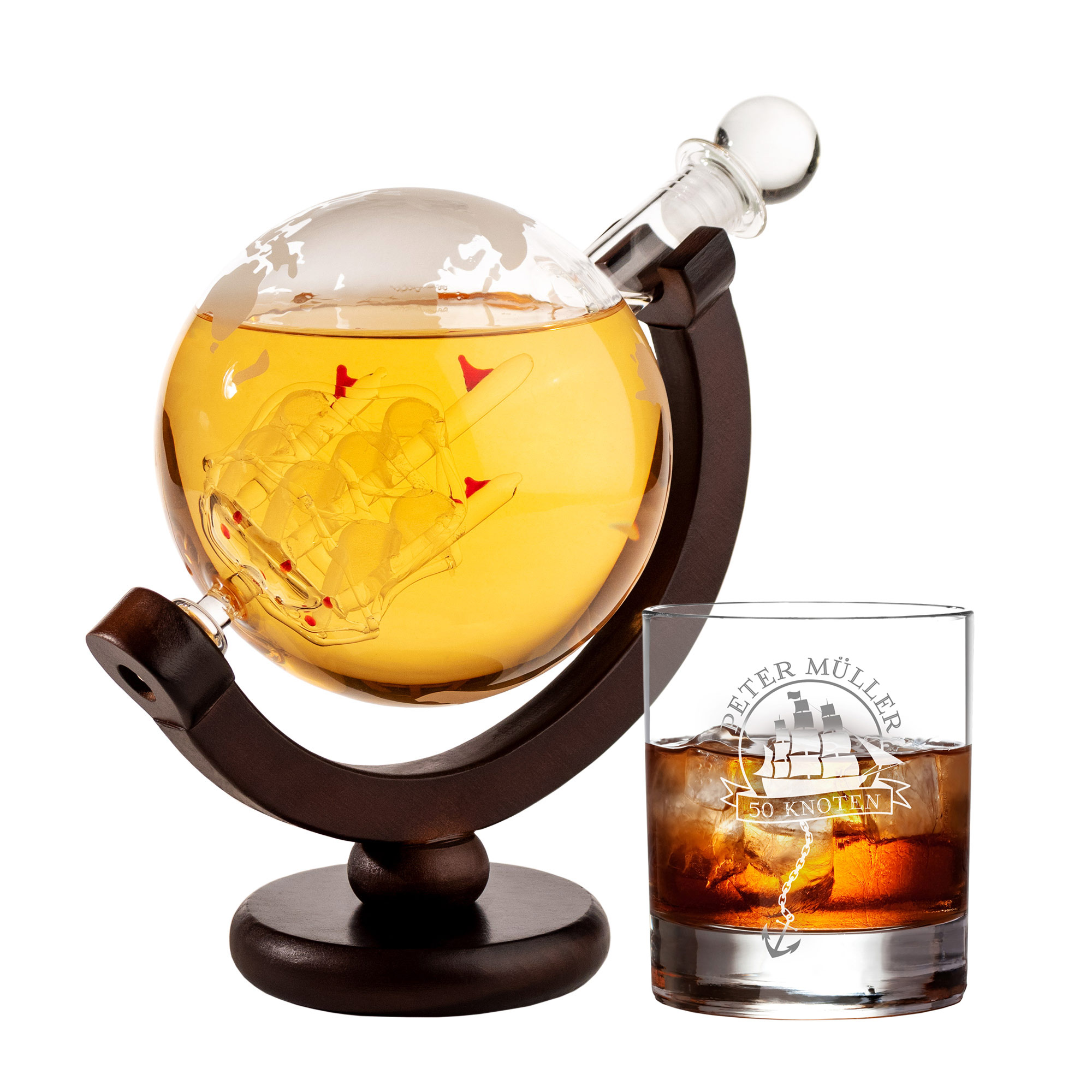 Rum Set mit Globus Karaffe und Glas - Segelschiff