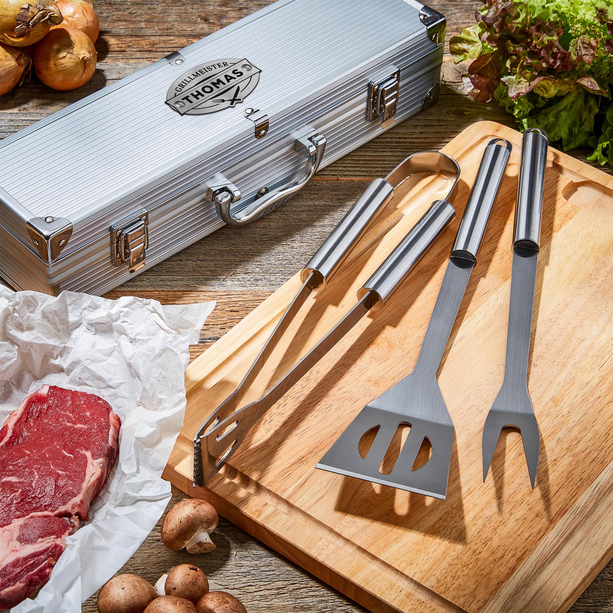 Deluxe Grillbesteck im Koffer - Grillmeister Gravur