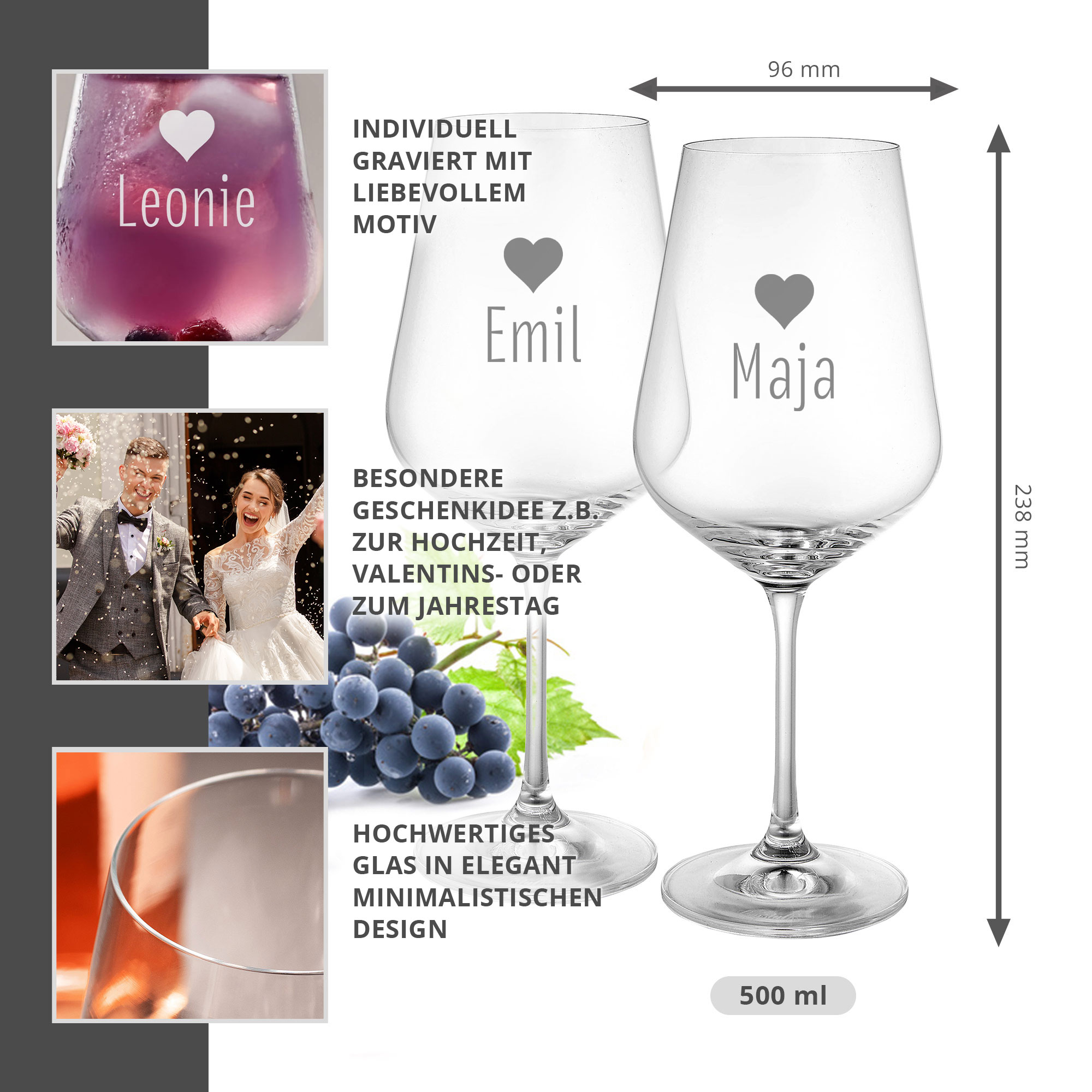 Personalisierte Weingläser Herz - 2er Set Personalisierte Weingläser Herz - 2er Set