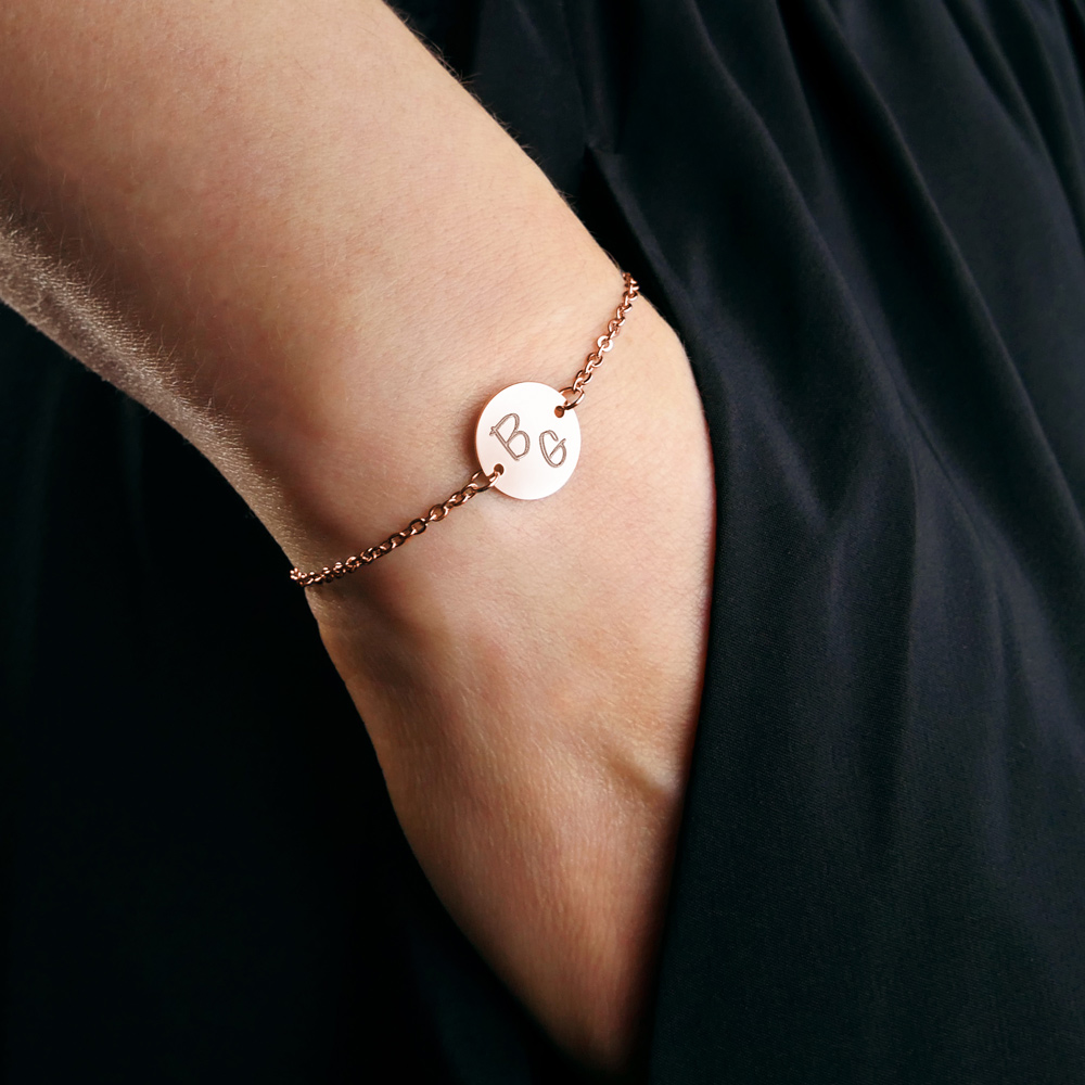 Armband Rosegold mit runder Plakette - Initialen