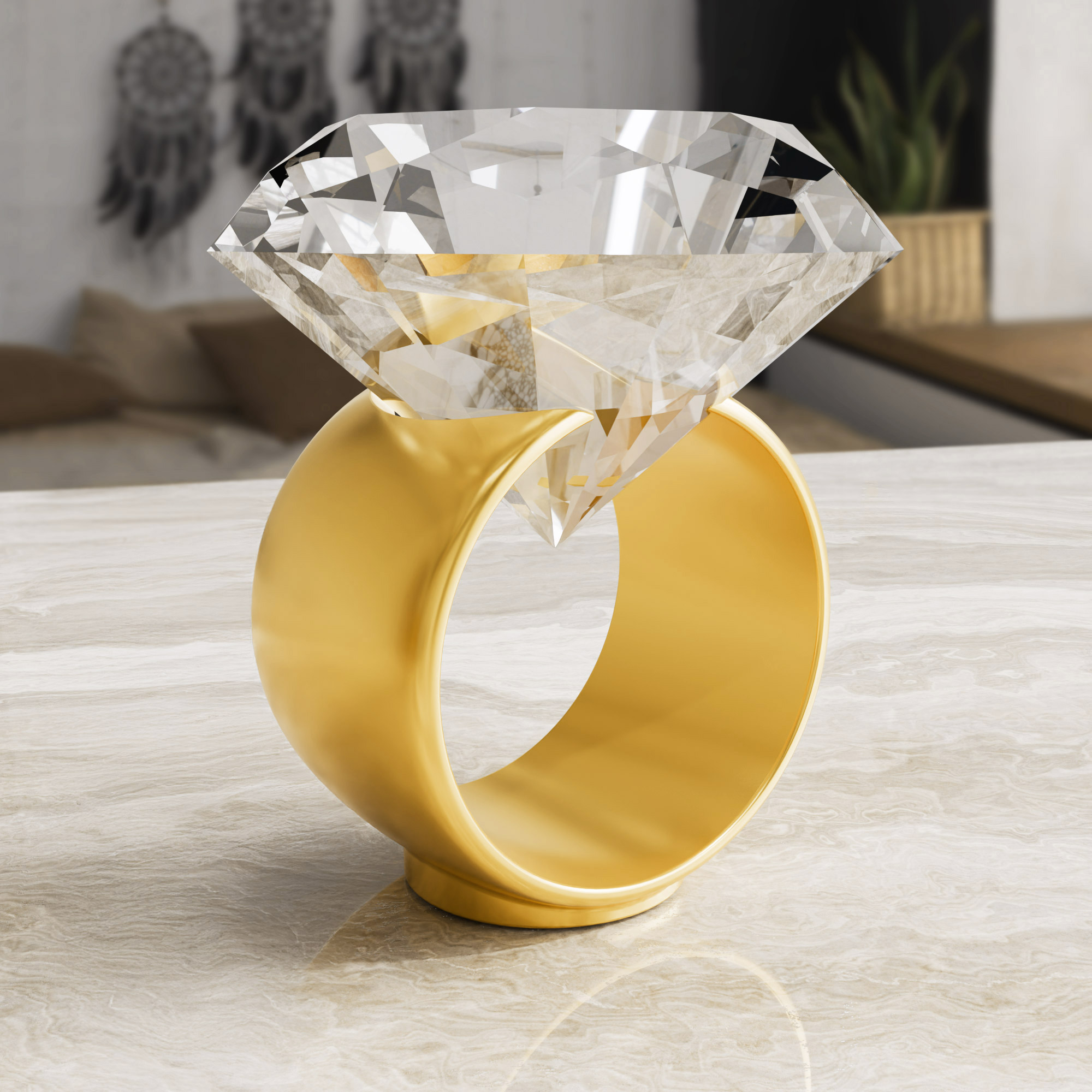 Diamantkristall Halter - Displayständer in Ring Optik Gold