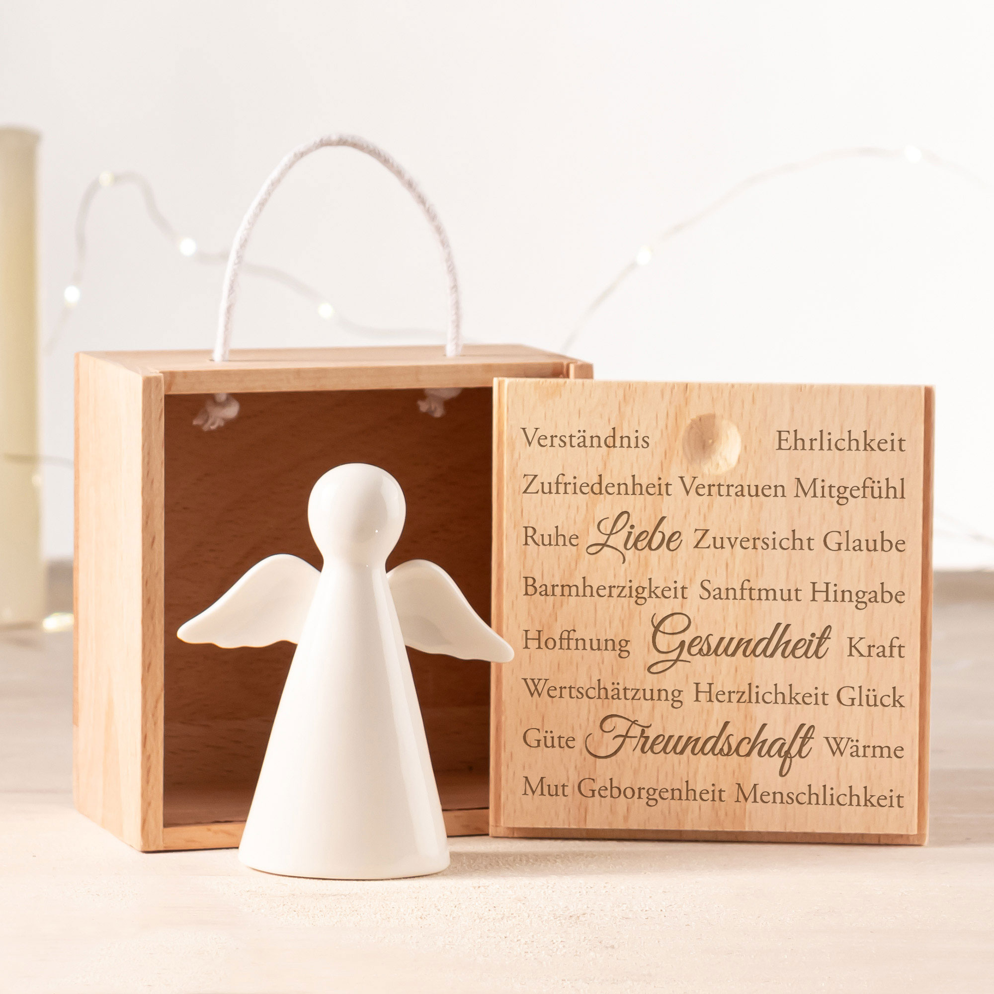 Engel in Holzbox - Liebe Wünsche - Standard