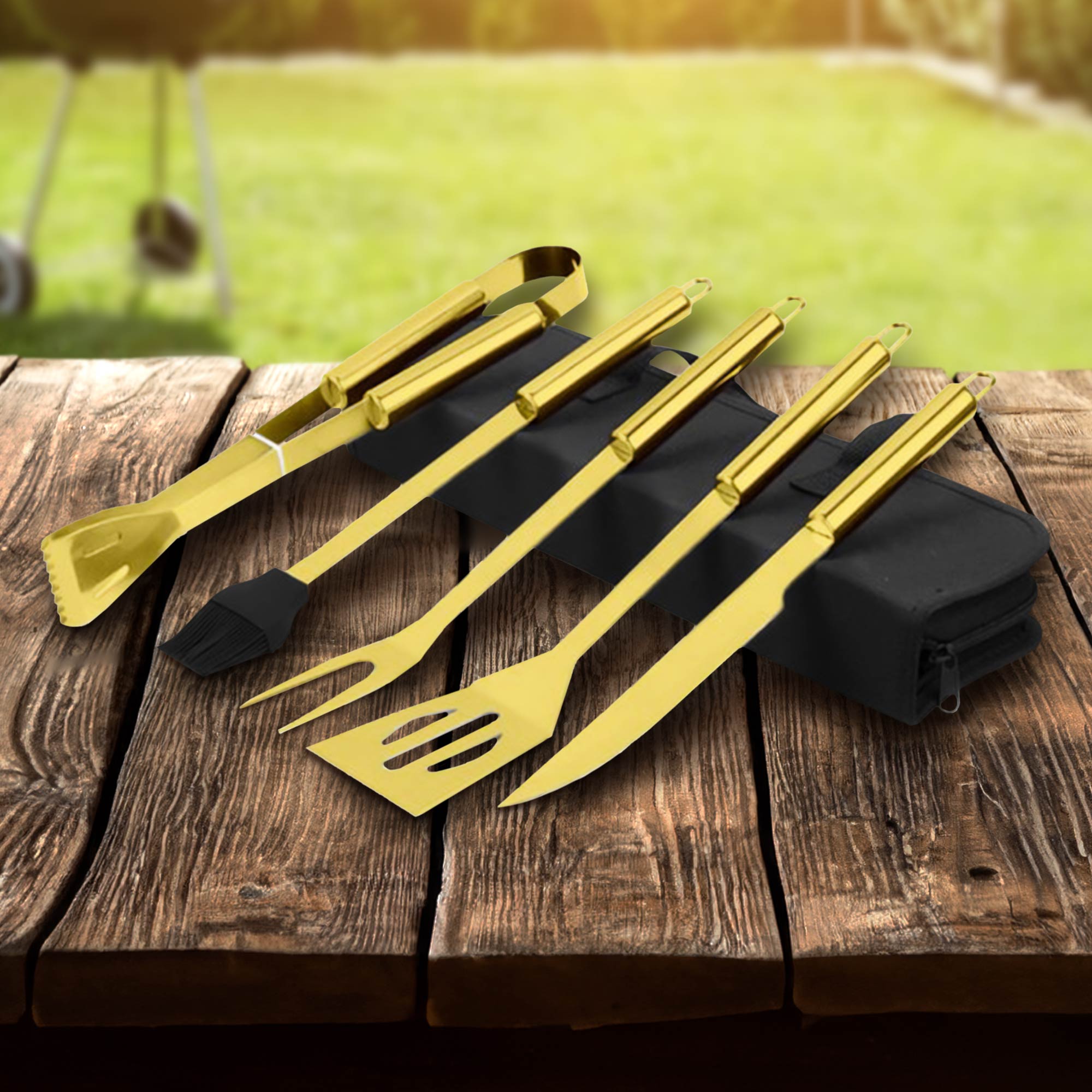 Goldenes Grillbesteck Set - 5-teilig