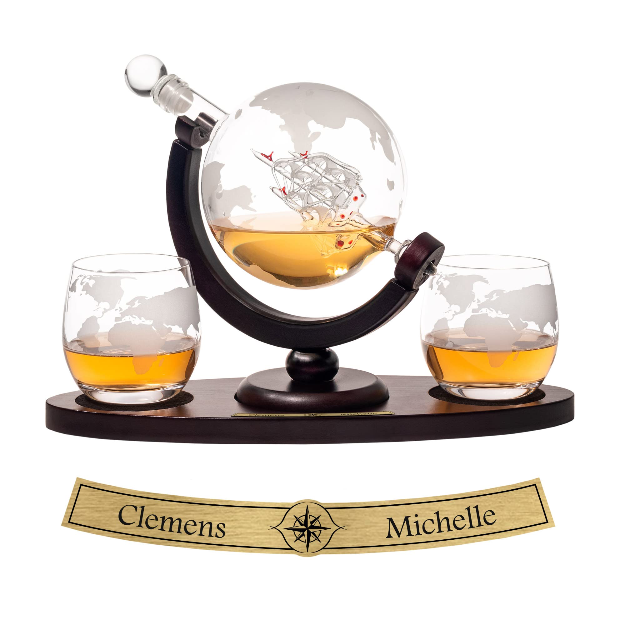 Whisky Set mit Globus Karaffe und 2 Gläsern - Segelschiff 3947 - 4