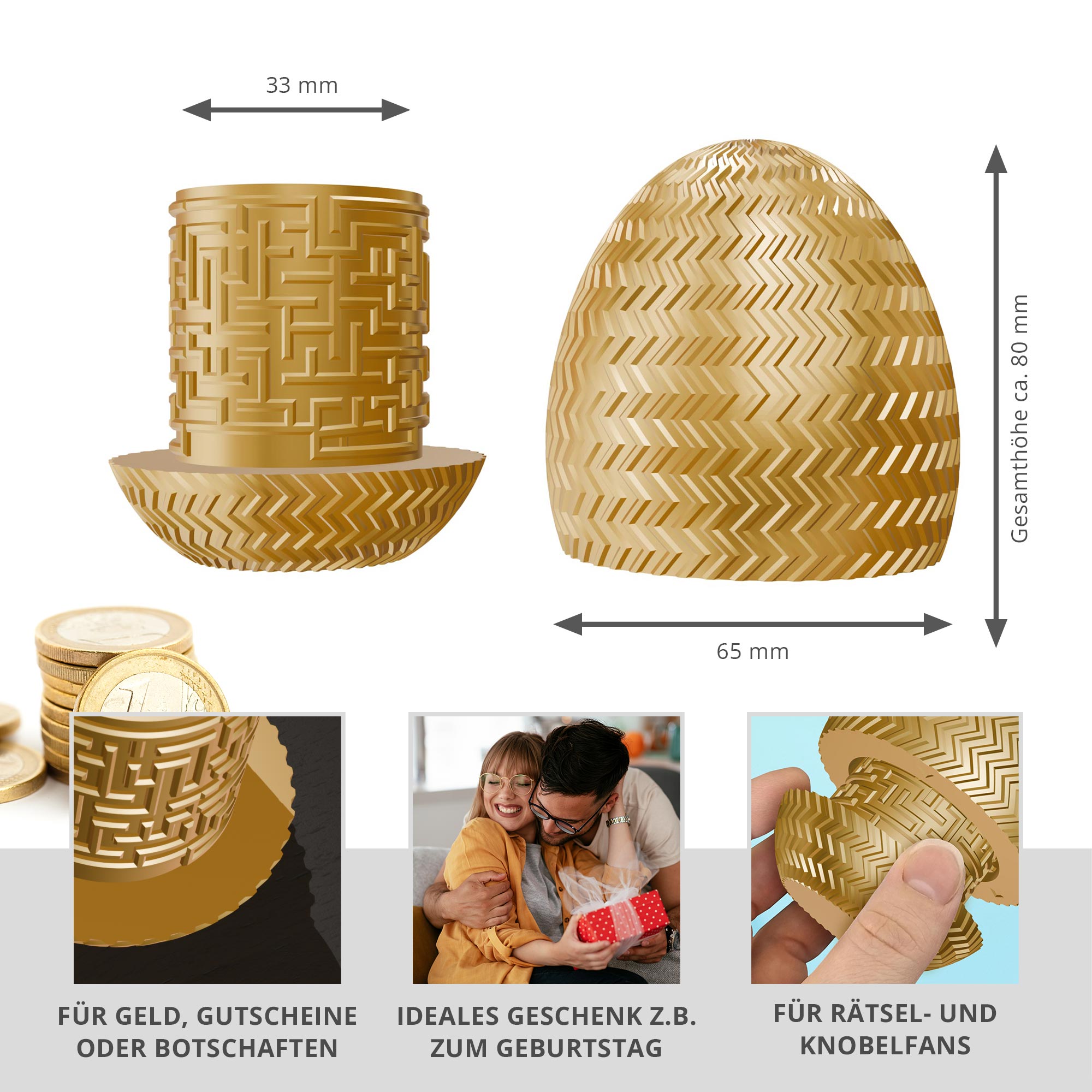 Labyrinthbox Ei – Geschenkverpackung für Geld & Gutscheine - Gold