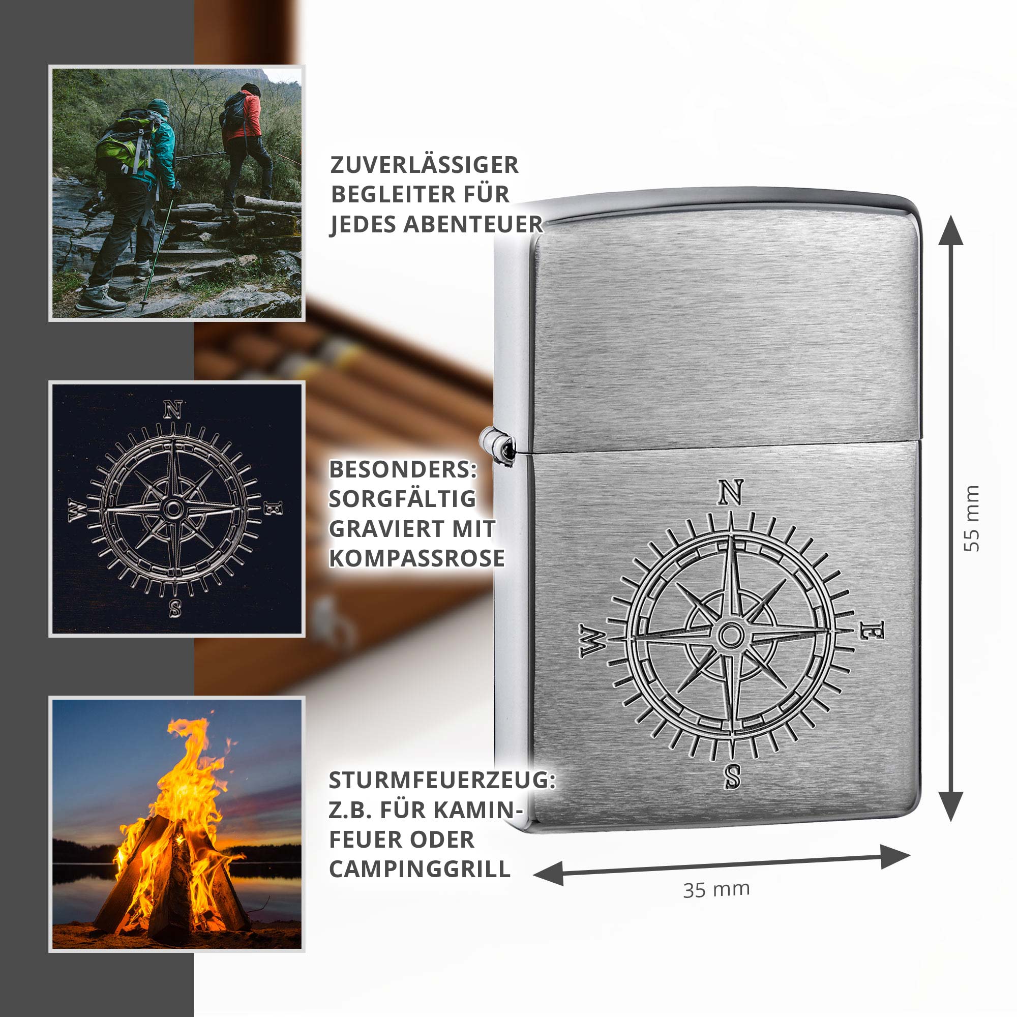 Zippo Sturmfeuerzeug mit Gravur - Windrose