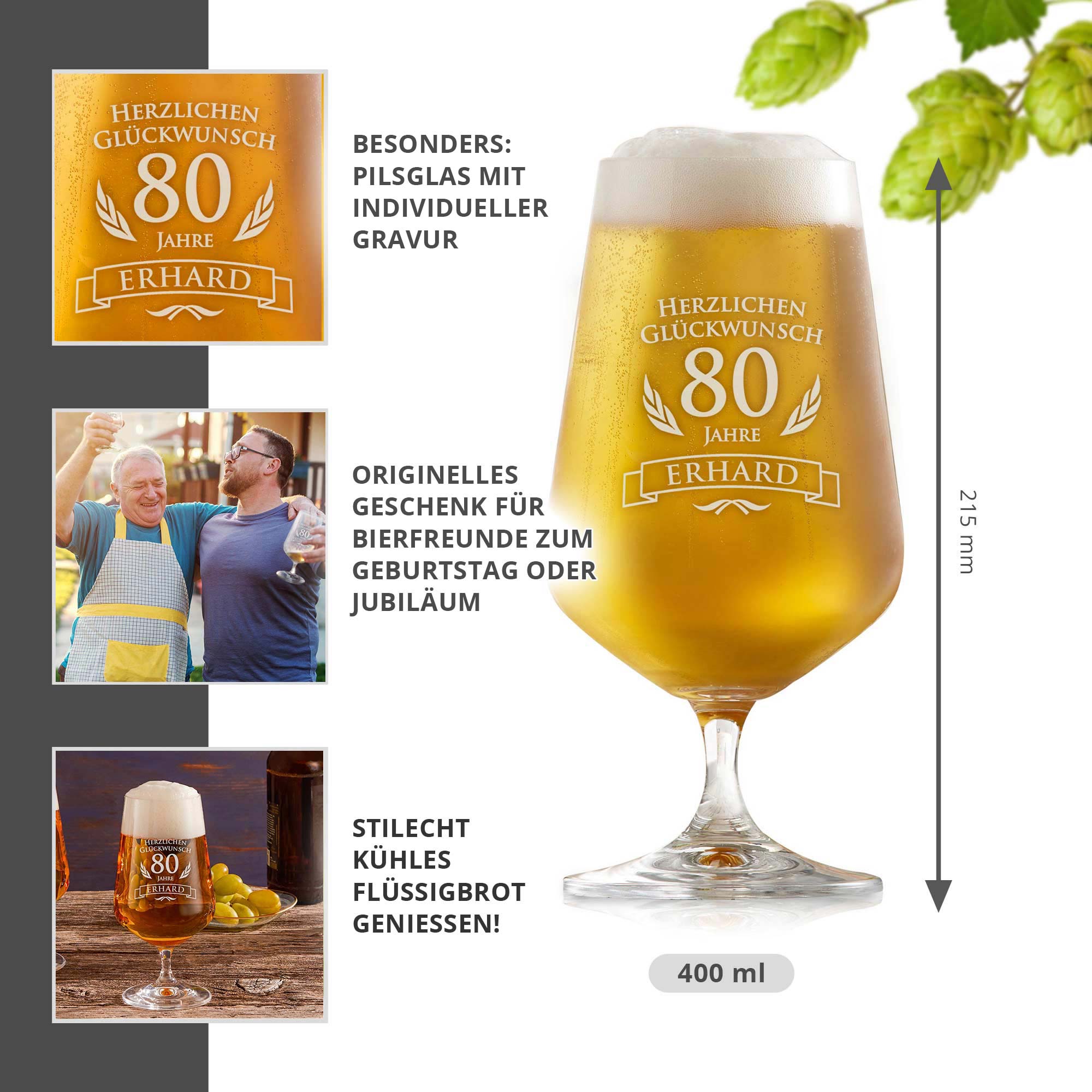 Bierglas zum 80. Geburtstag Bierglas zum 80. Geburtstag
