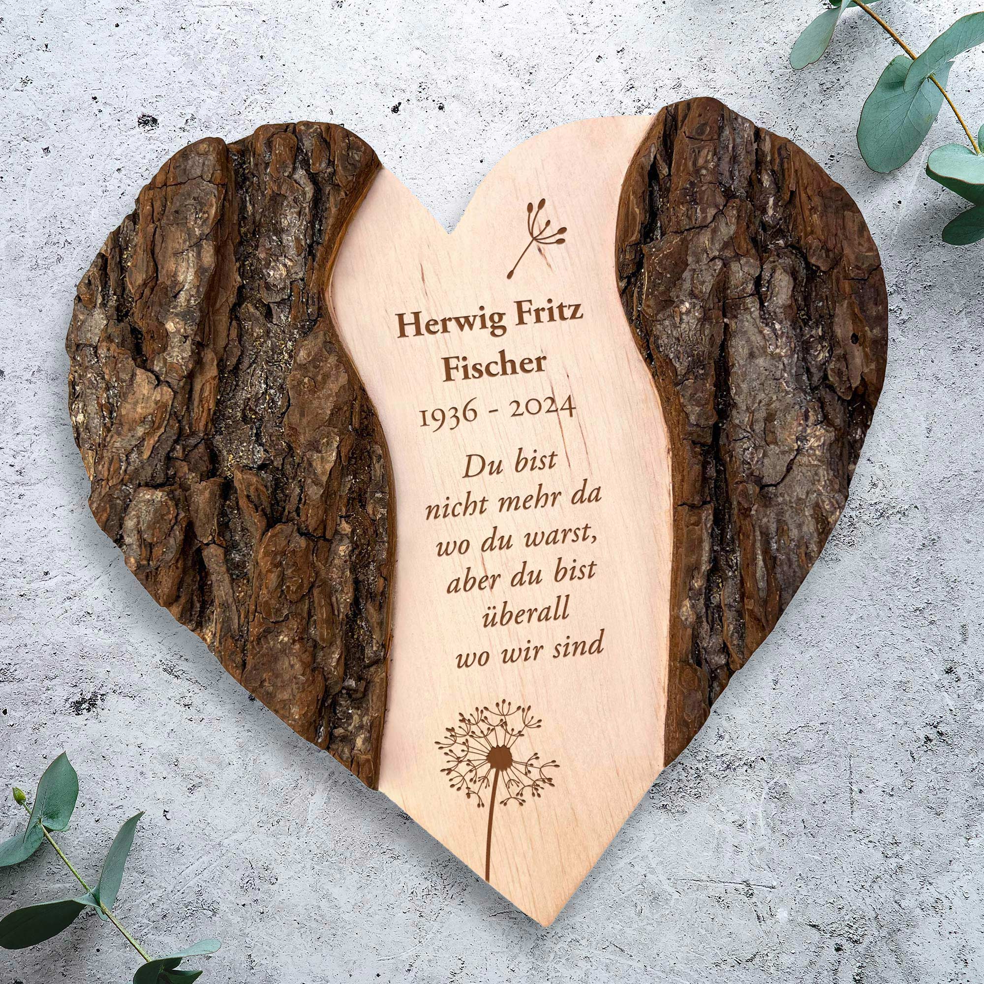 Herz mit Rinde - Trauer Blume - Personalisiert