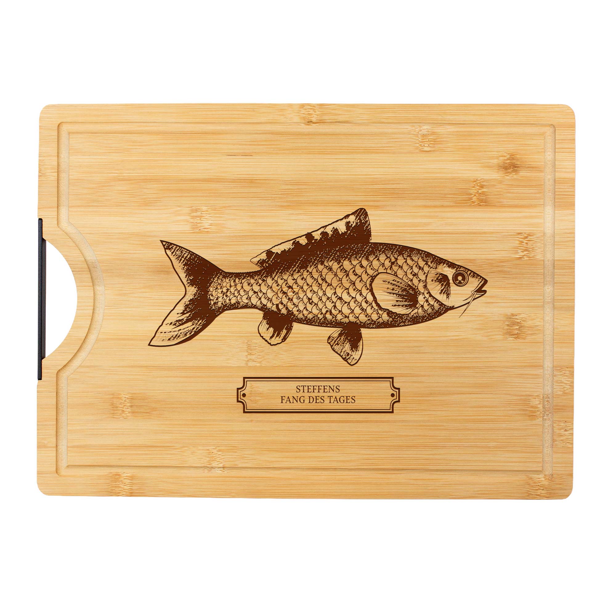 Bambusholz Schneidebrett mit Gravur - Fisch - Name