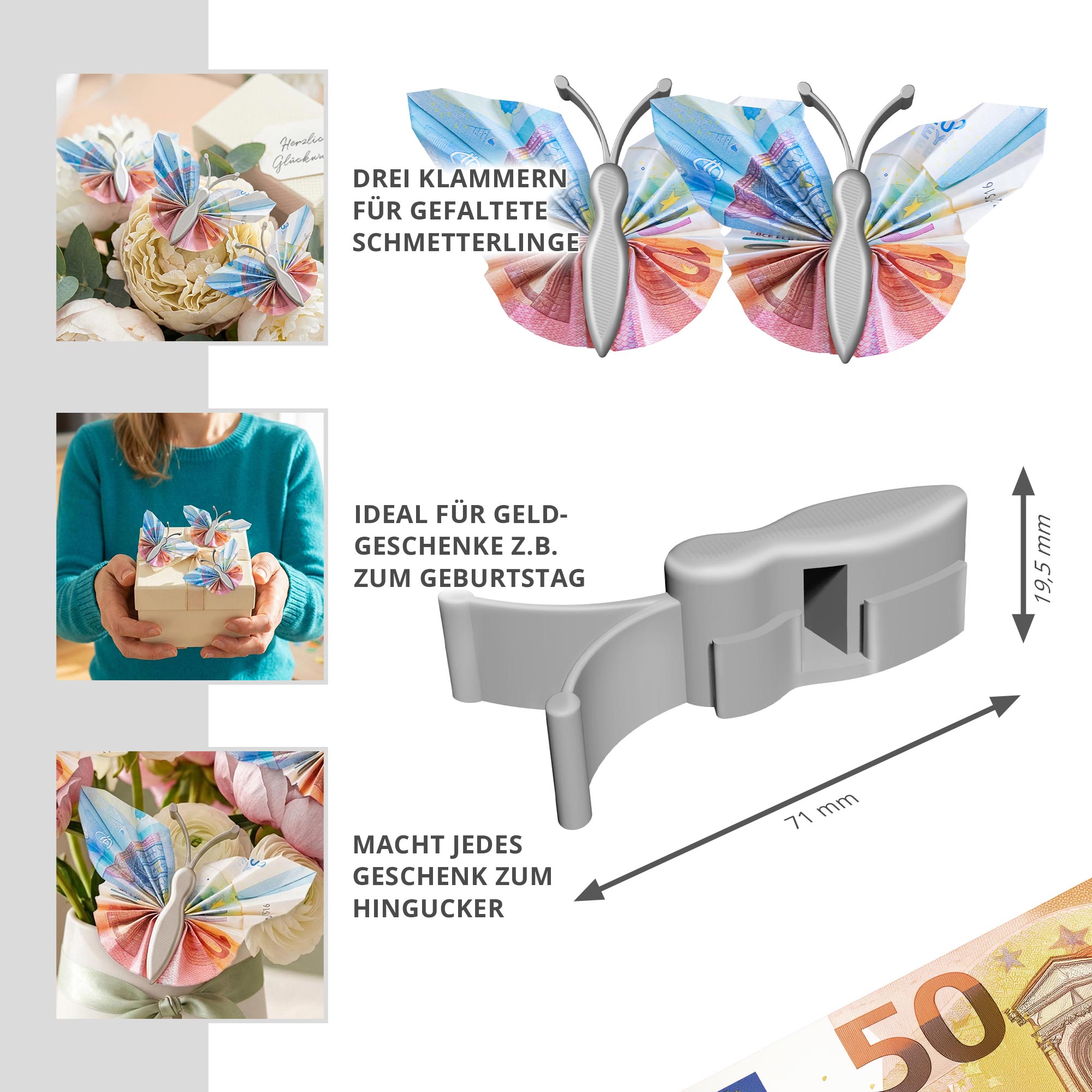 Geldgeschenk Schmetterling Silber - 3er Set Geschenkverpackung für Geld Geldgeschenk Schmetterling Silber - 3er Set Geschenkverpackung für Geld