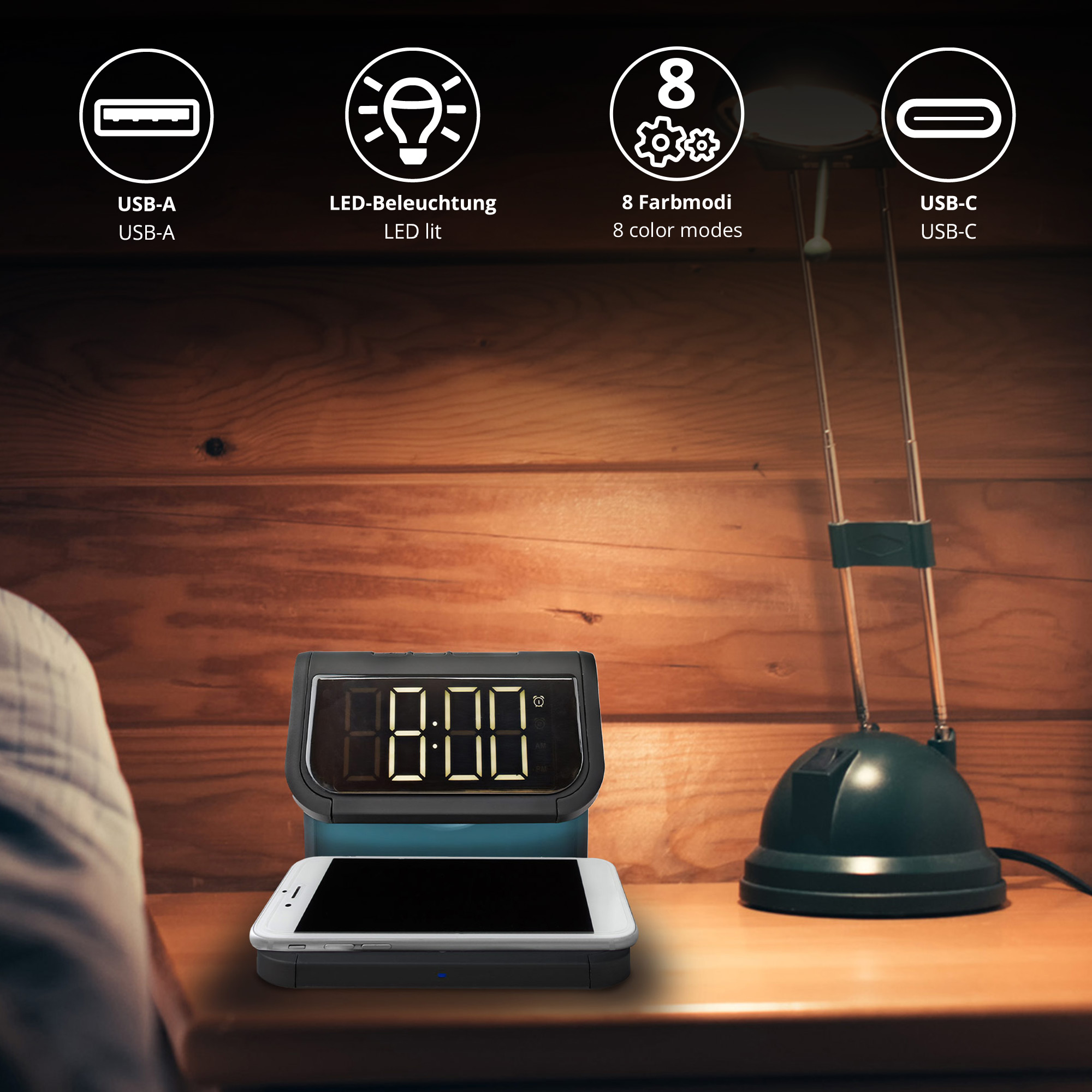 3in1 Digitaluhr mit Wecker und Ladestation für Smartphones