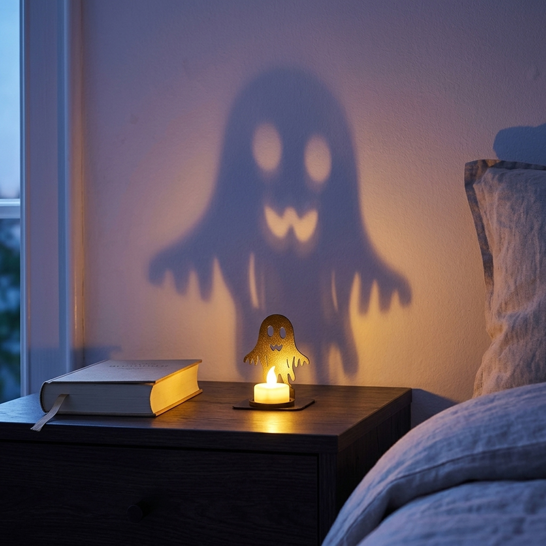 Halloween-Teelichthalter „Spuknacht“ – 2 Schattenmotive
