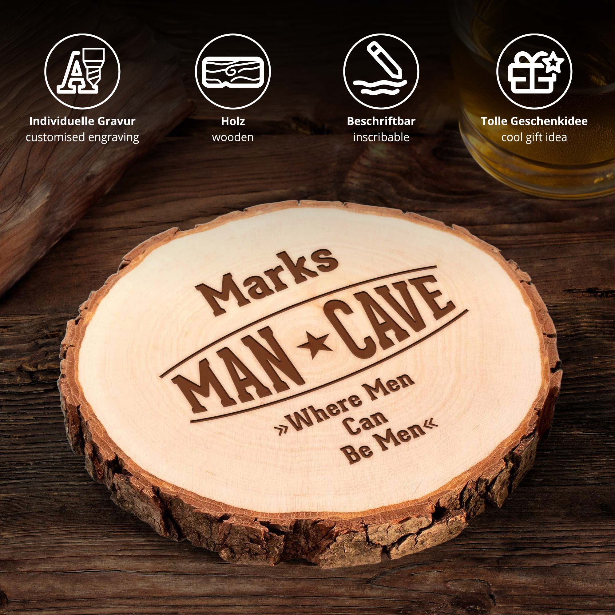 Baumscheibe mit Gravur - Man Cave Baumscheibe mit Gravur - Man Cave