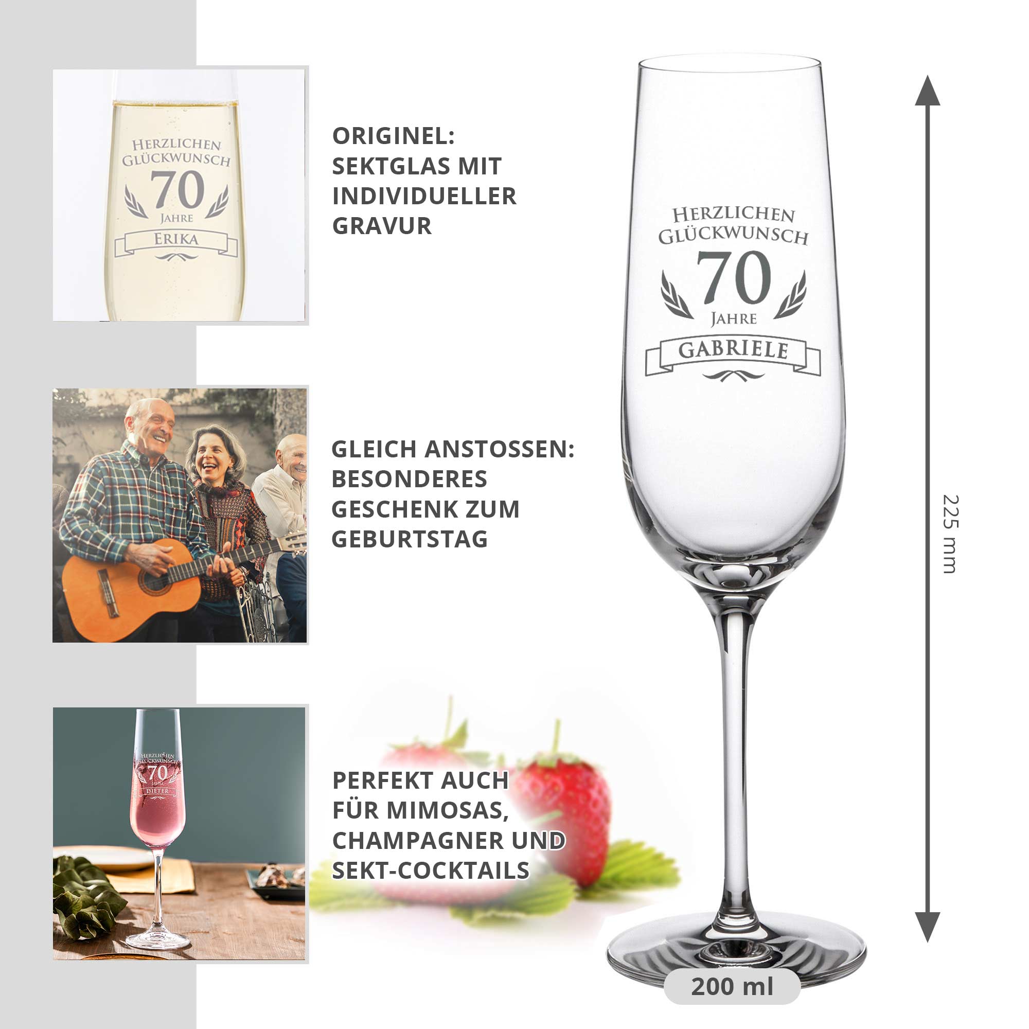 Sektglas zum 70. Geburtstag