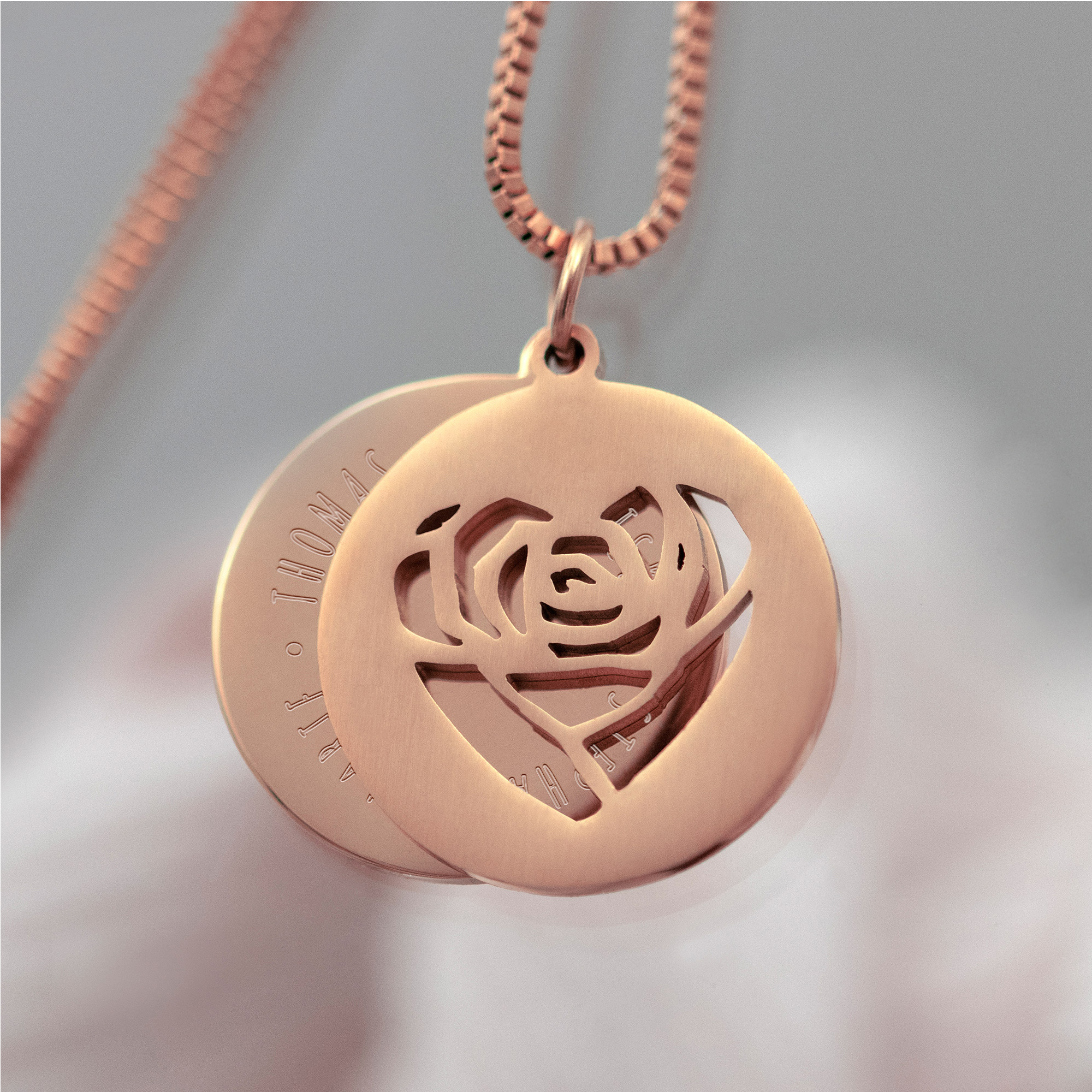 Runder Kettenanhänger Rosegold - Rosenherz und Namen 4057 - 5