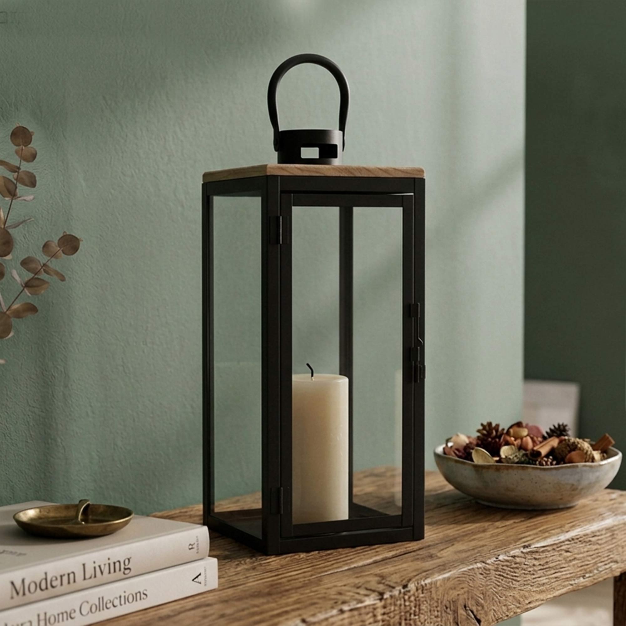 Holzlaterne - Kerzen Windlicht Schwarz