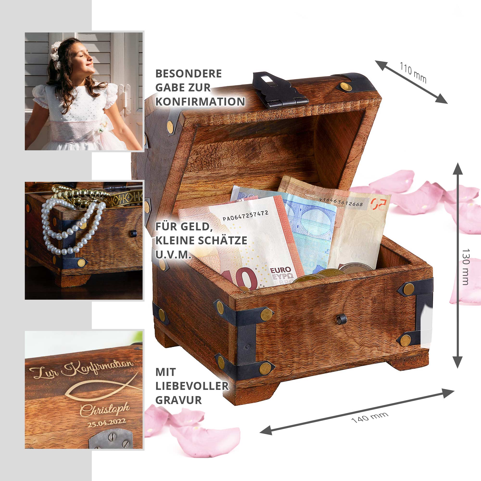 Geld Schatztruhe zur Konfirmation Dunkel Geld Schatztruhe zur Konfirmation Dunkel