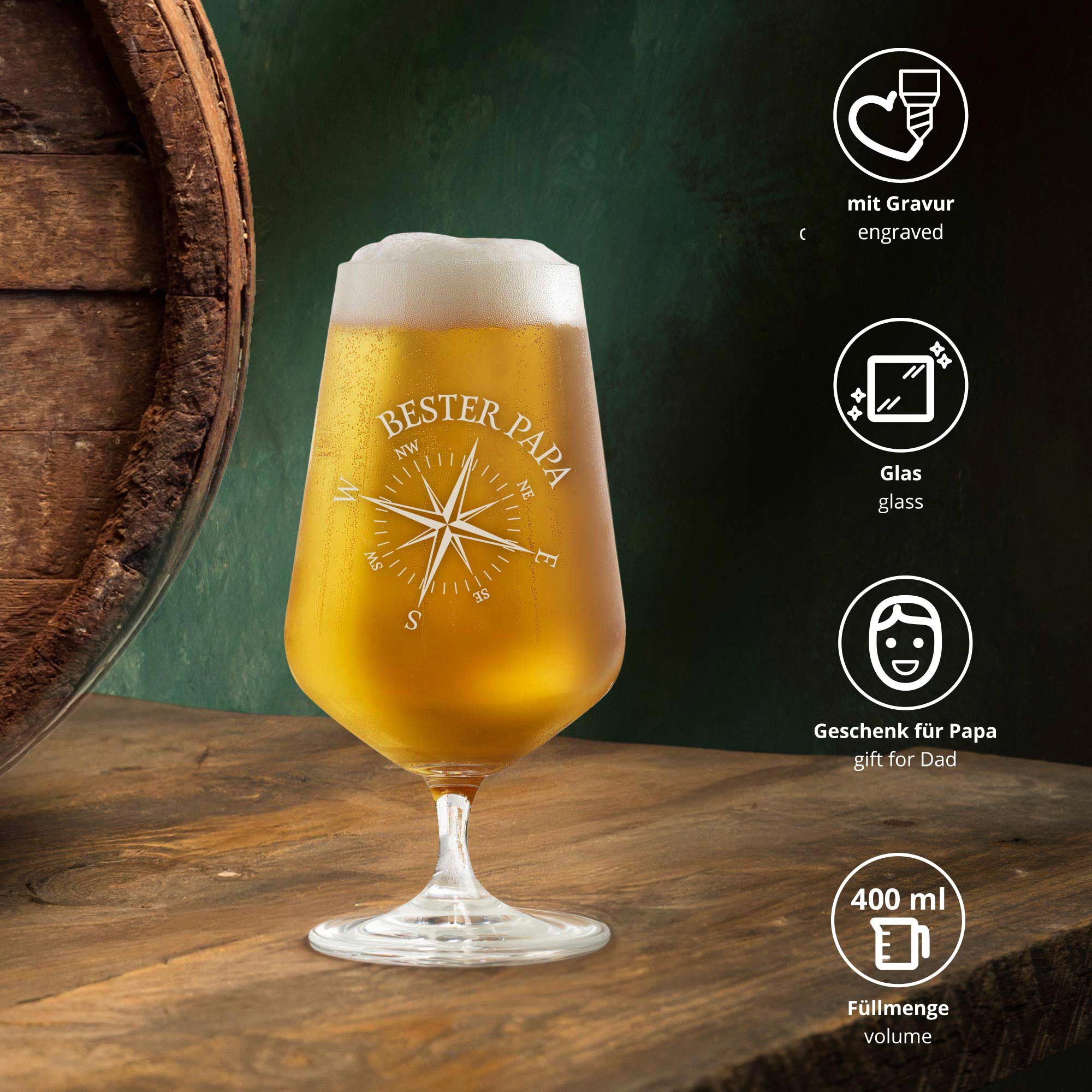 Bierglas mit Gravur für Papa - Kompass