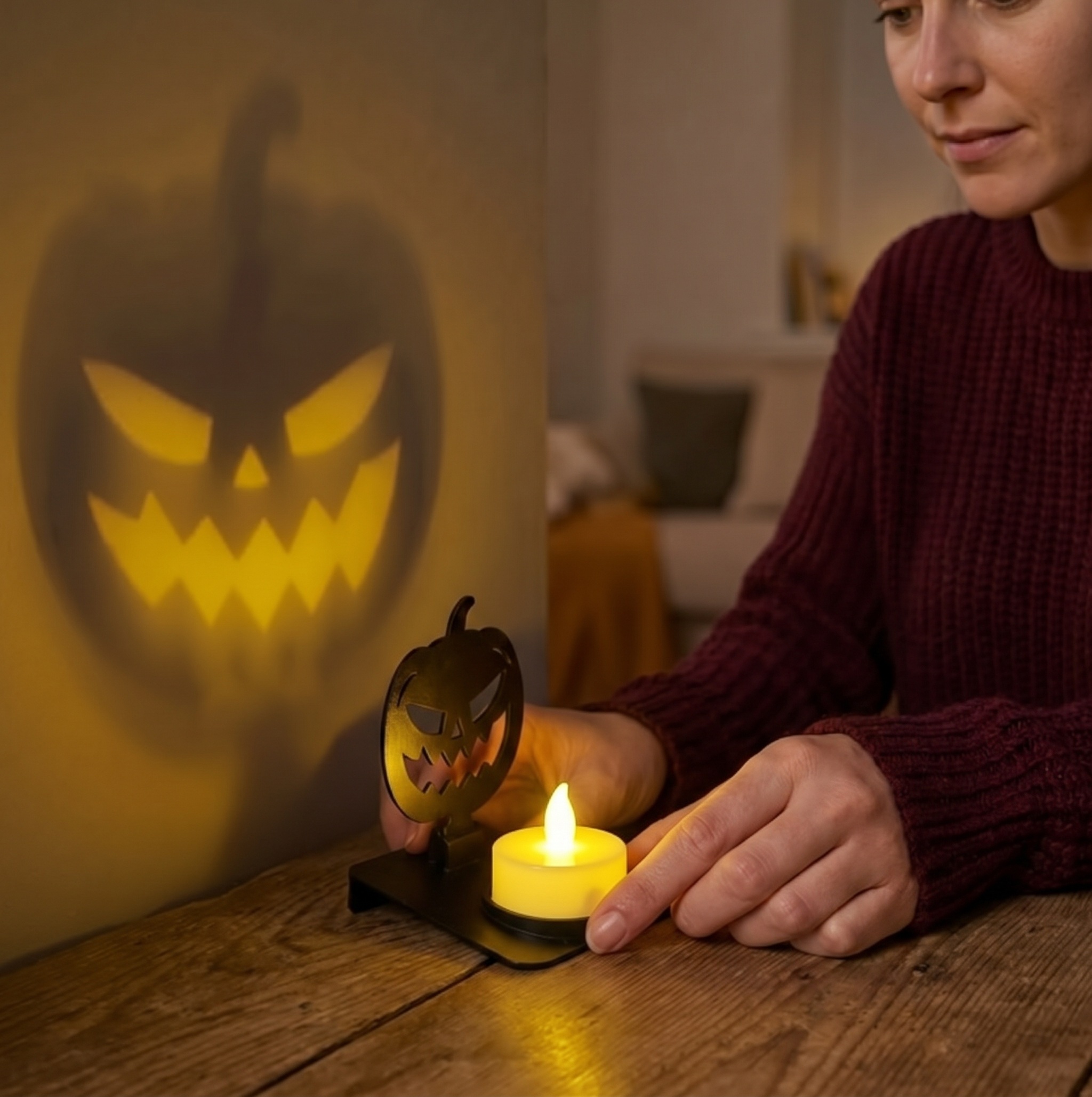 Halloween-Teelichthalter „Grusel-Kürbis“ – 2 Schattenmotive Halloween-Teelichthalter „Grusel-Kürbis“ – 2 Schattenmotive