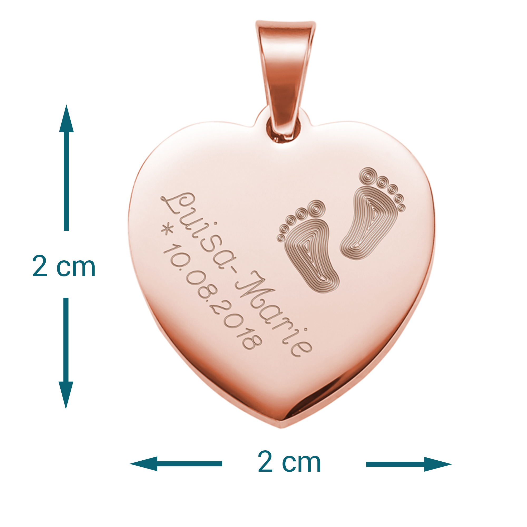 Herzanhänger Rosegold graviert mit Kette - Babyfüße 4082 - 7
