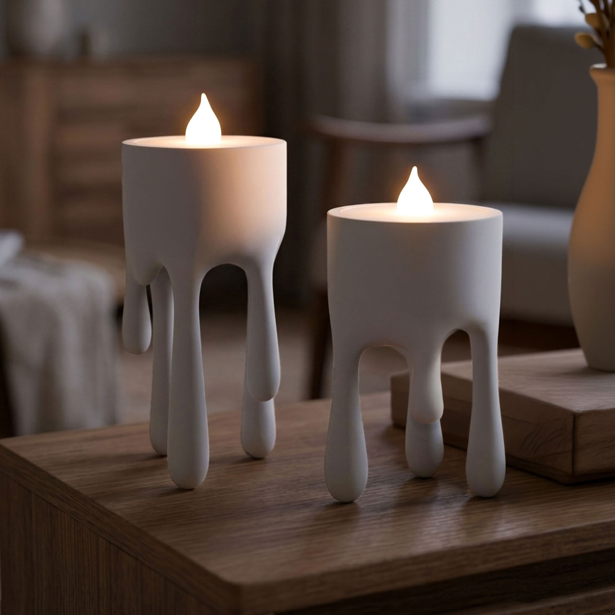 Schmelzende Kerzen – 2er-Set LED Teelichthalter mit Schwebeeffekt
