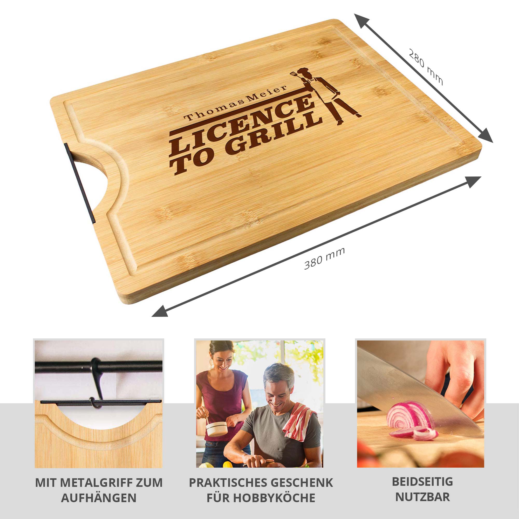 Bambusholz Schneidebrett mit Gravur - Licence to Grill Bambusholz Schneidebrett mit Gravur - Licence to Grill