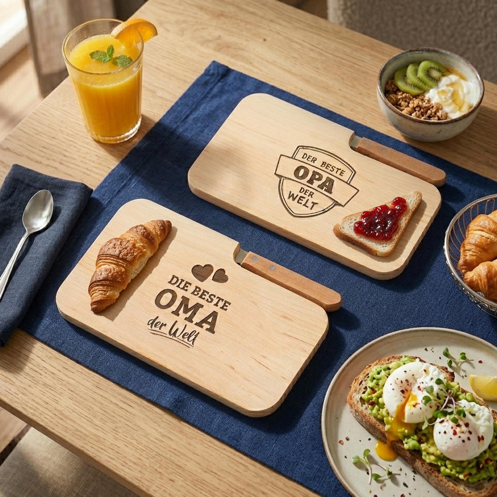 2er Set Frühstücksbrett mit Messer - Die besten Großeltern