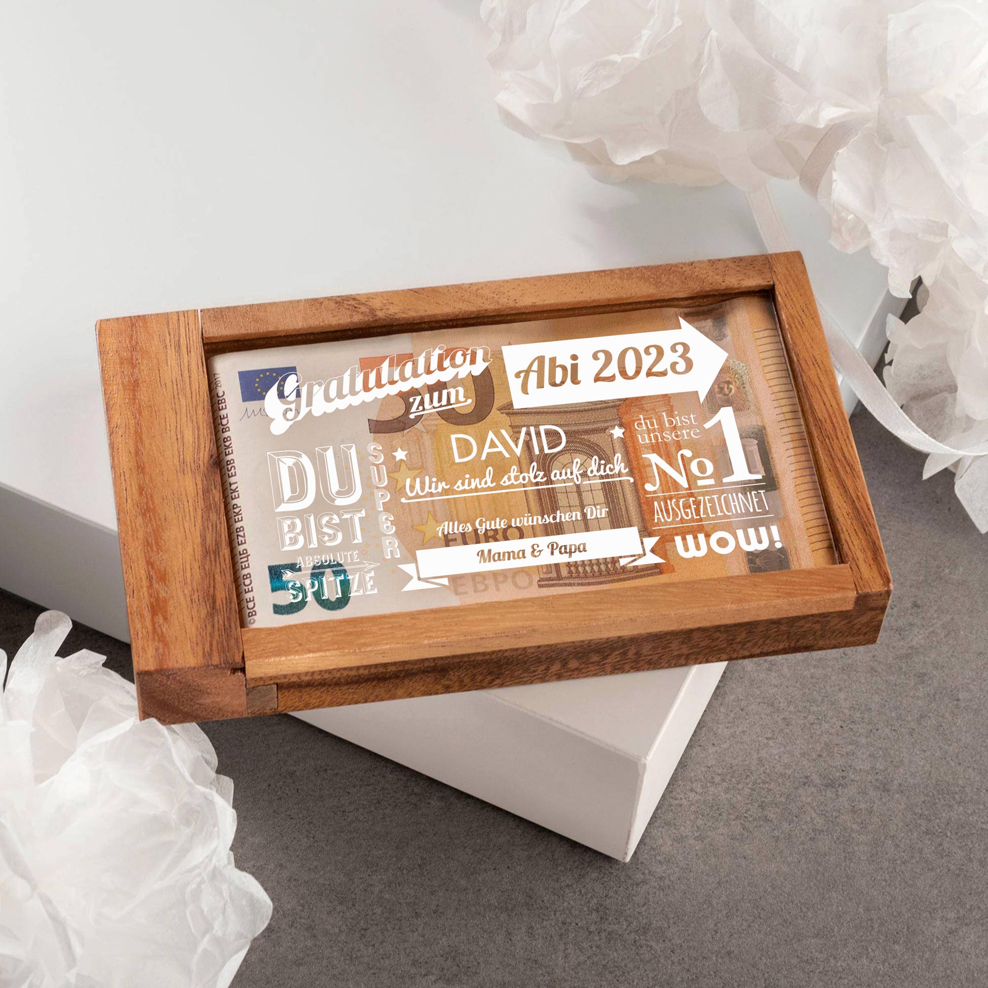 Magische Geldgeschenkbox zum Abitur - Collage