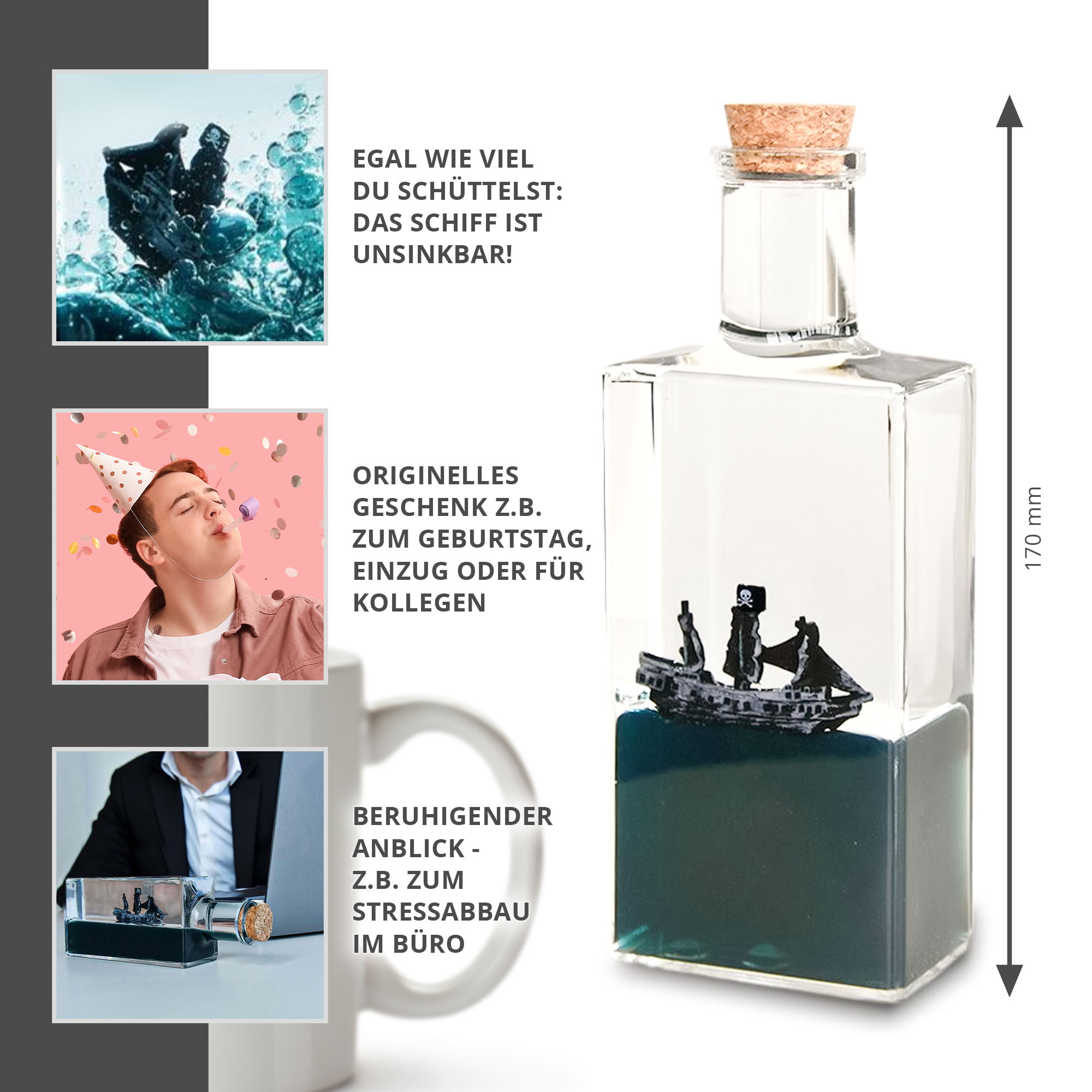 Unsinkbares Piratenschiff in der Flasche