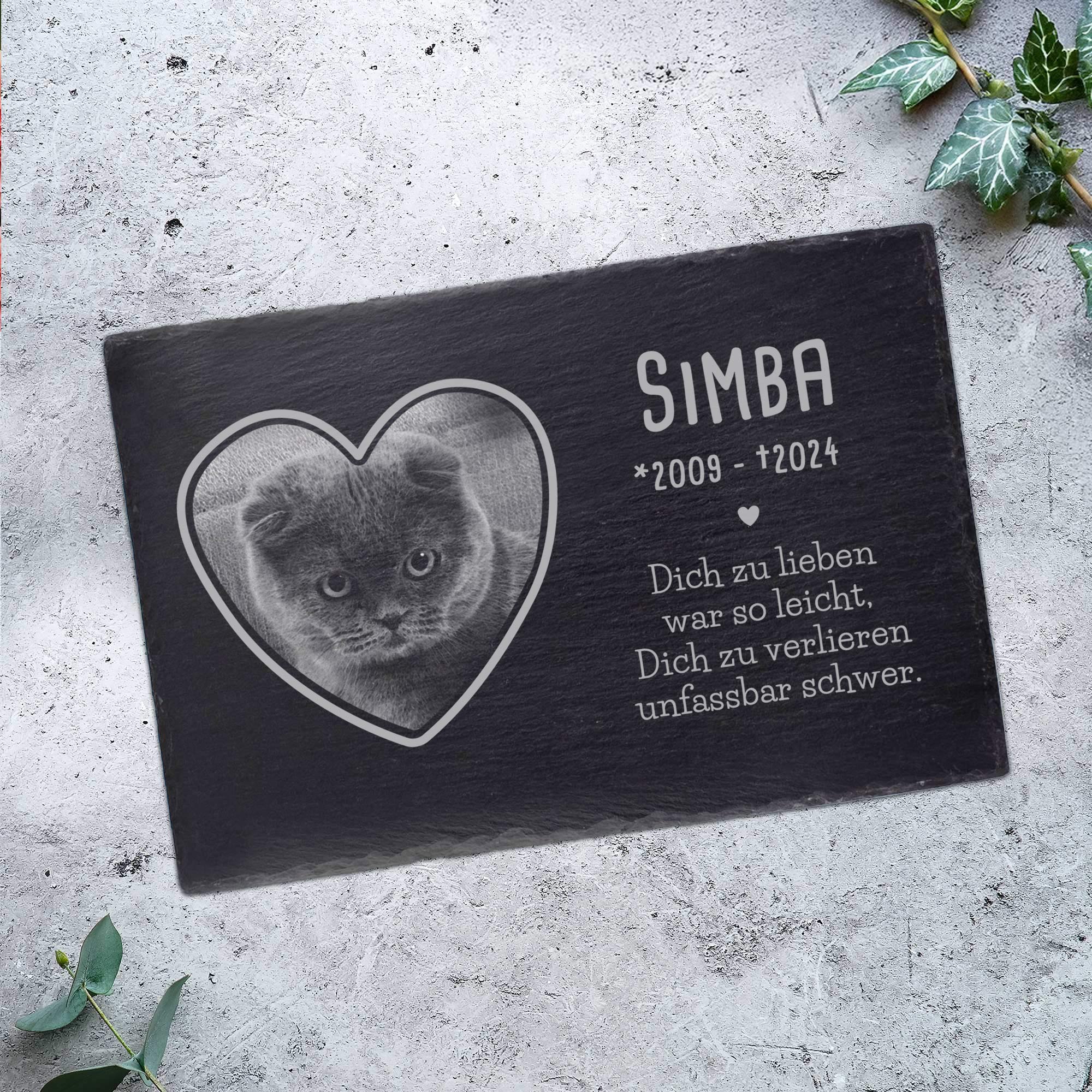 Grabplatte zur Trauer Haustier - Schiefer Gedenktafel mit Foto