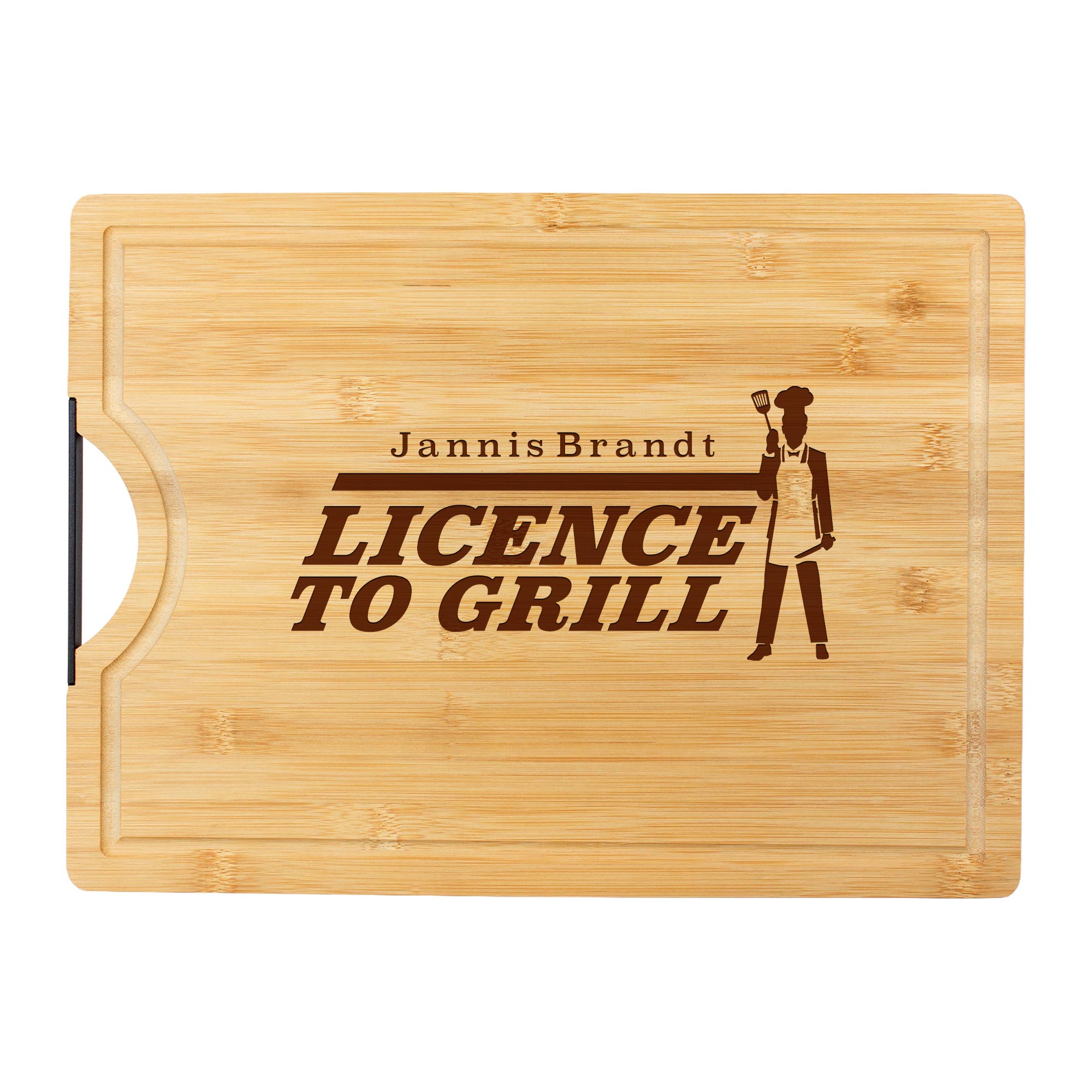 Bambusholz Schneidebrett mit Gravur - Licence to Grill Bambusholz Schneidebrett mit Gravur - Licence to Grill