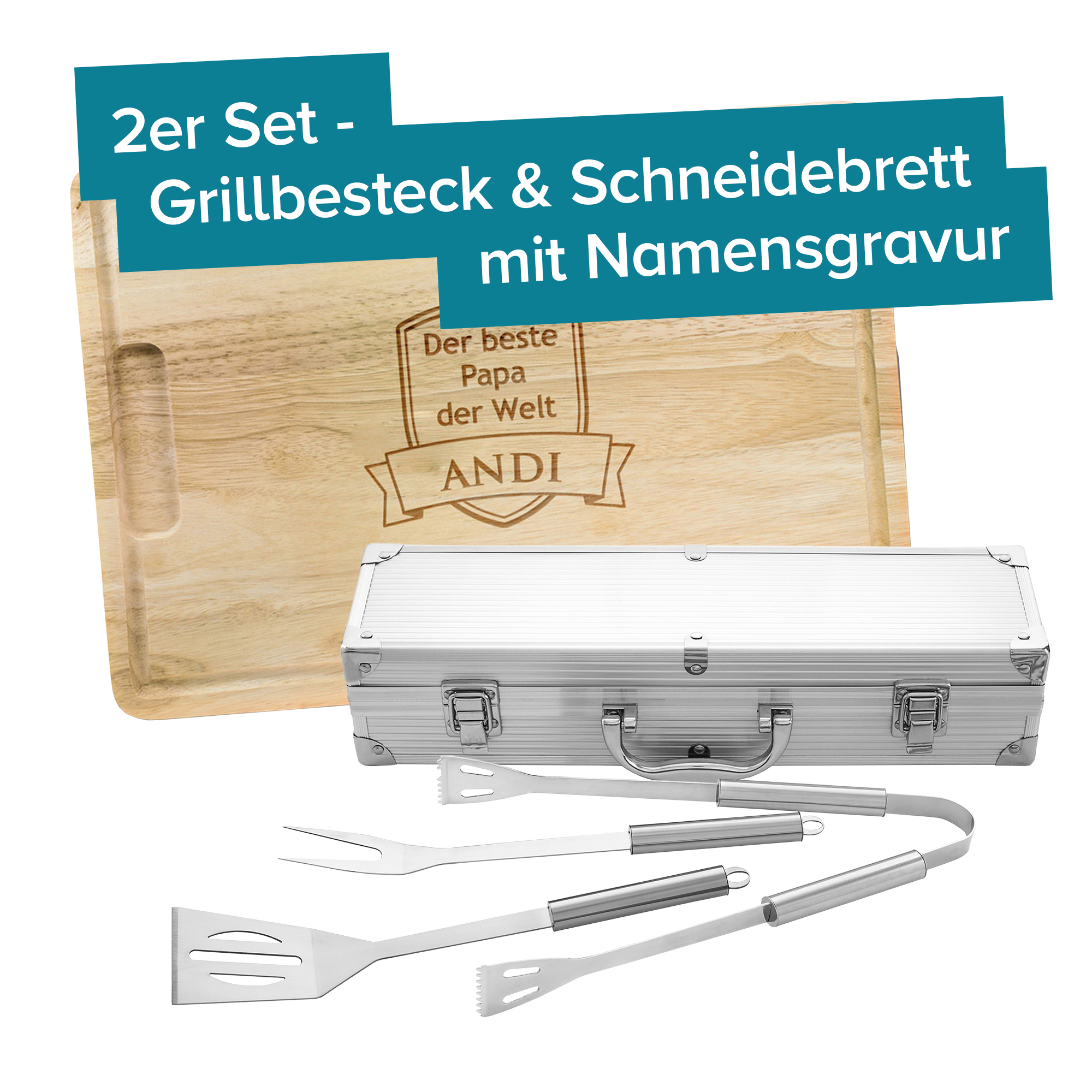 Grillbesteck Koffer mit Schneidebrett Grillset - Bester Papa 4137 - 2