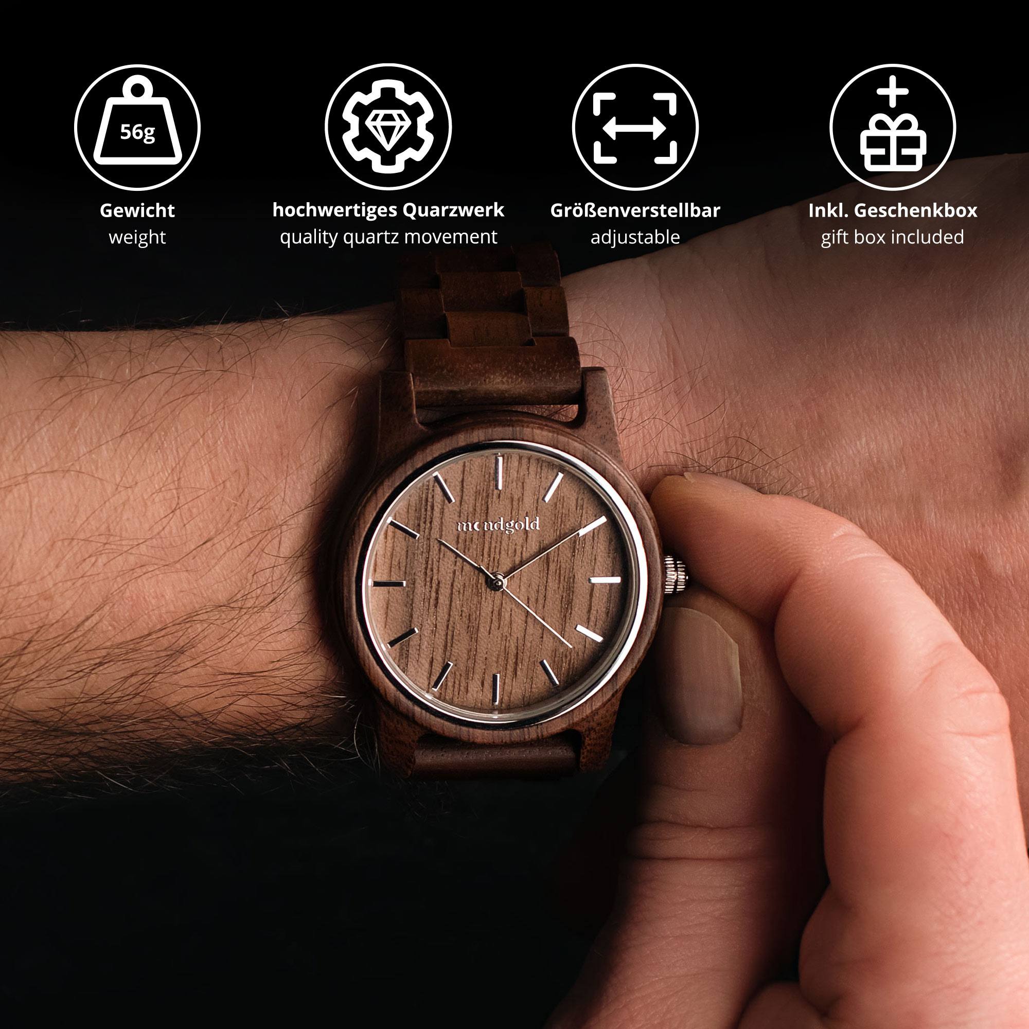 Unisex Armbanduhr aus Holz 01-00048-EU-0000 - 3