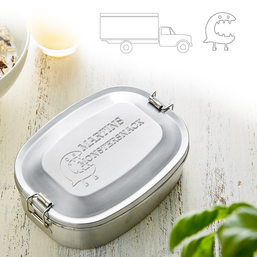 Gravierte Edelstahl Lunchbox für Jungs - rund 2558