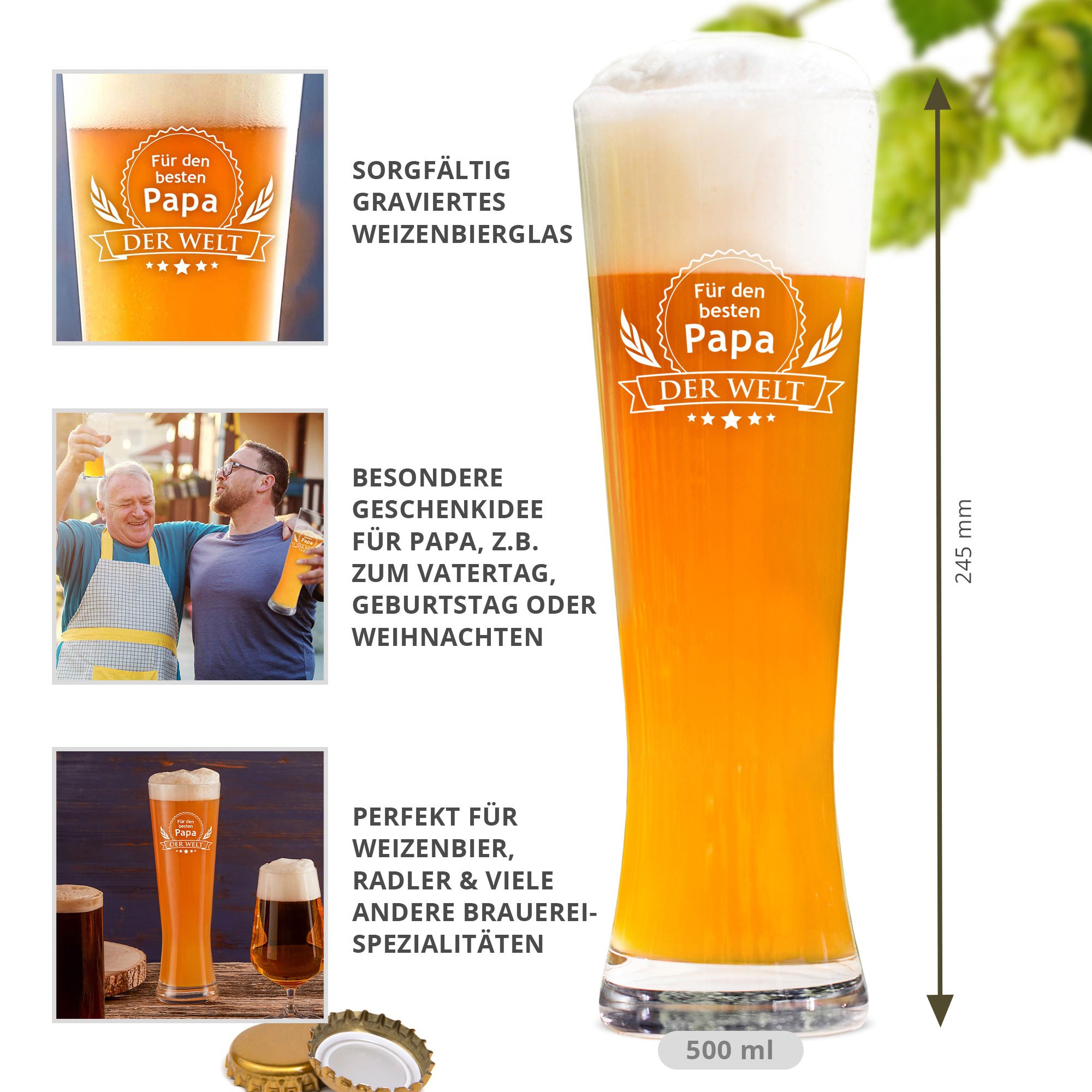 Weizenbierglas - Bester Papa - Motiv 3 - Standard