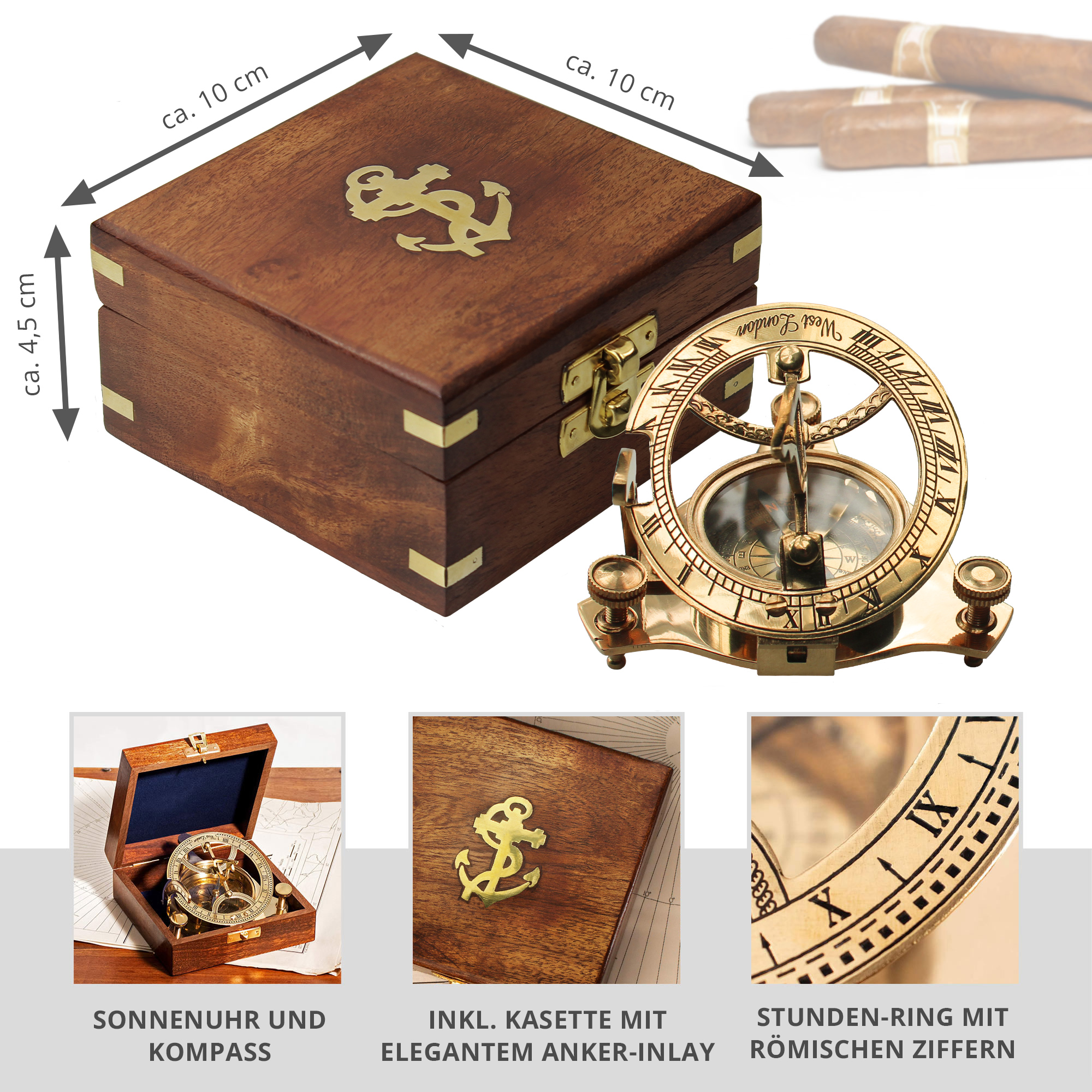 Taschen-Sonnenuhr mit Kompass