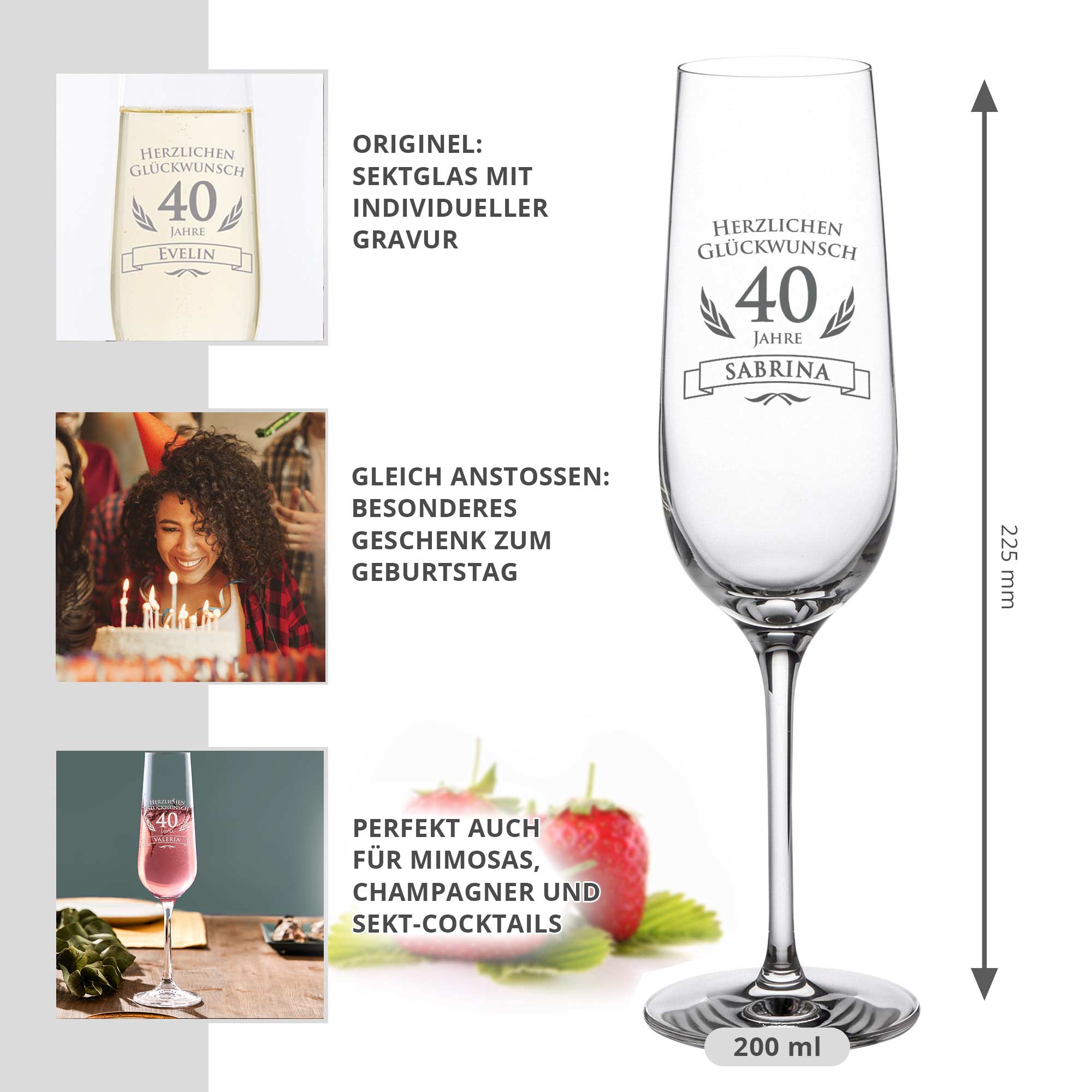 Sektglas zum 40. Geburtstag