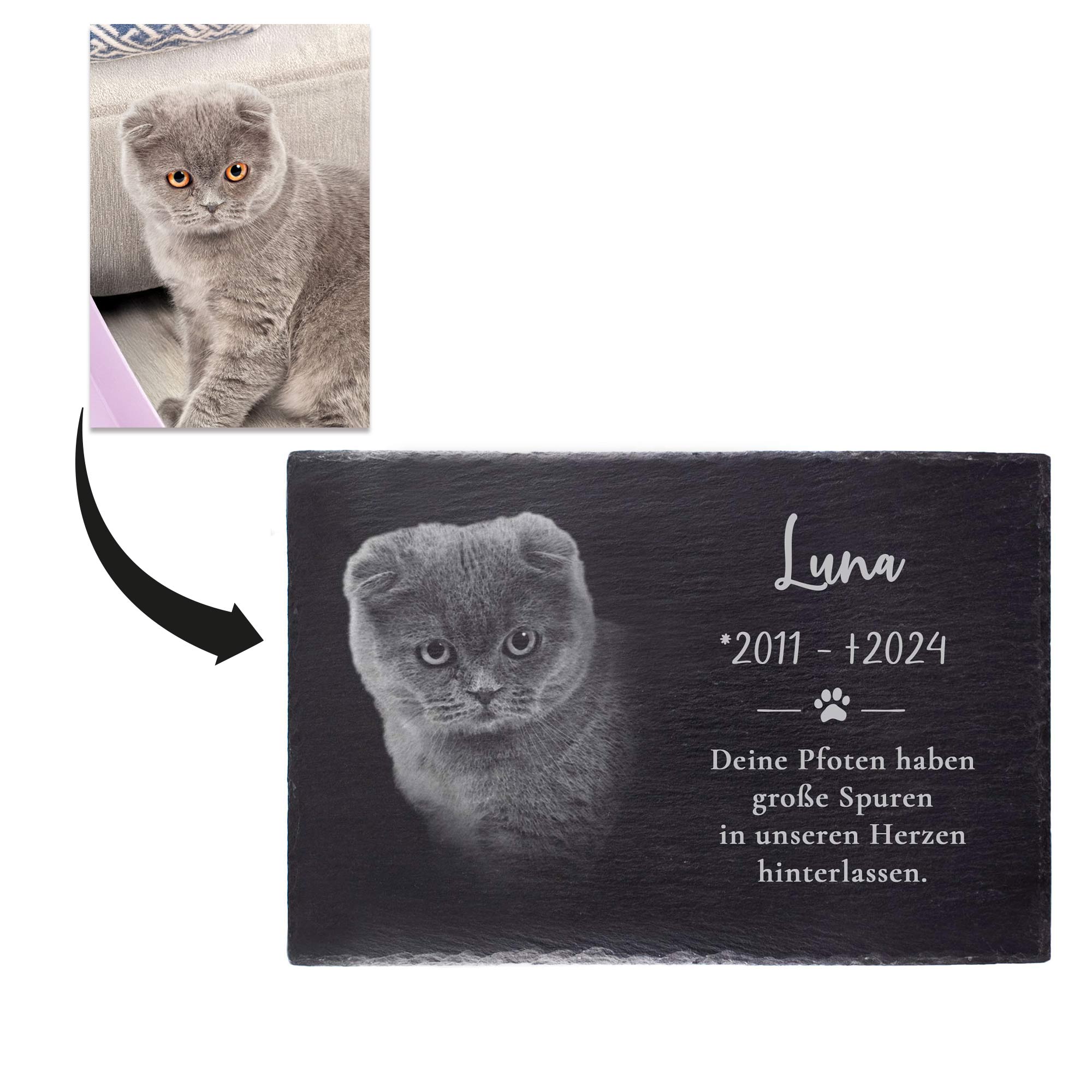 Grabplatte zur Trauer Hund & Katze - Schiefer Gedenktafel mit Foto Grabplatte zur Trauer Hund & Katze - Schiefer Gedenktafel mit Foto