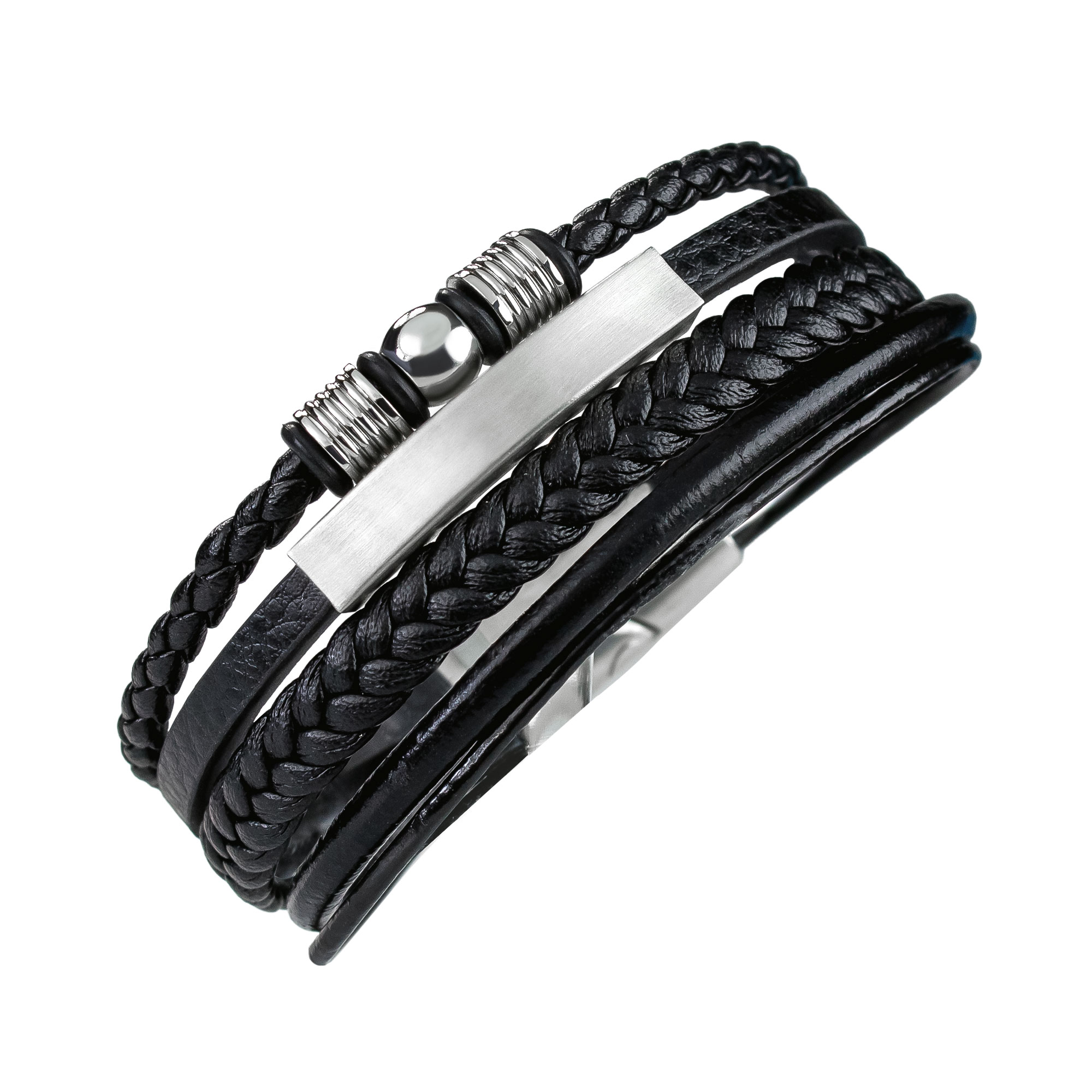 Geflochtenes Lederarmband mit Beads Silber - Herren Armband Geflochtenes Lederarmband mit Beads Silber - Herren Armband