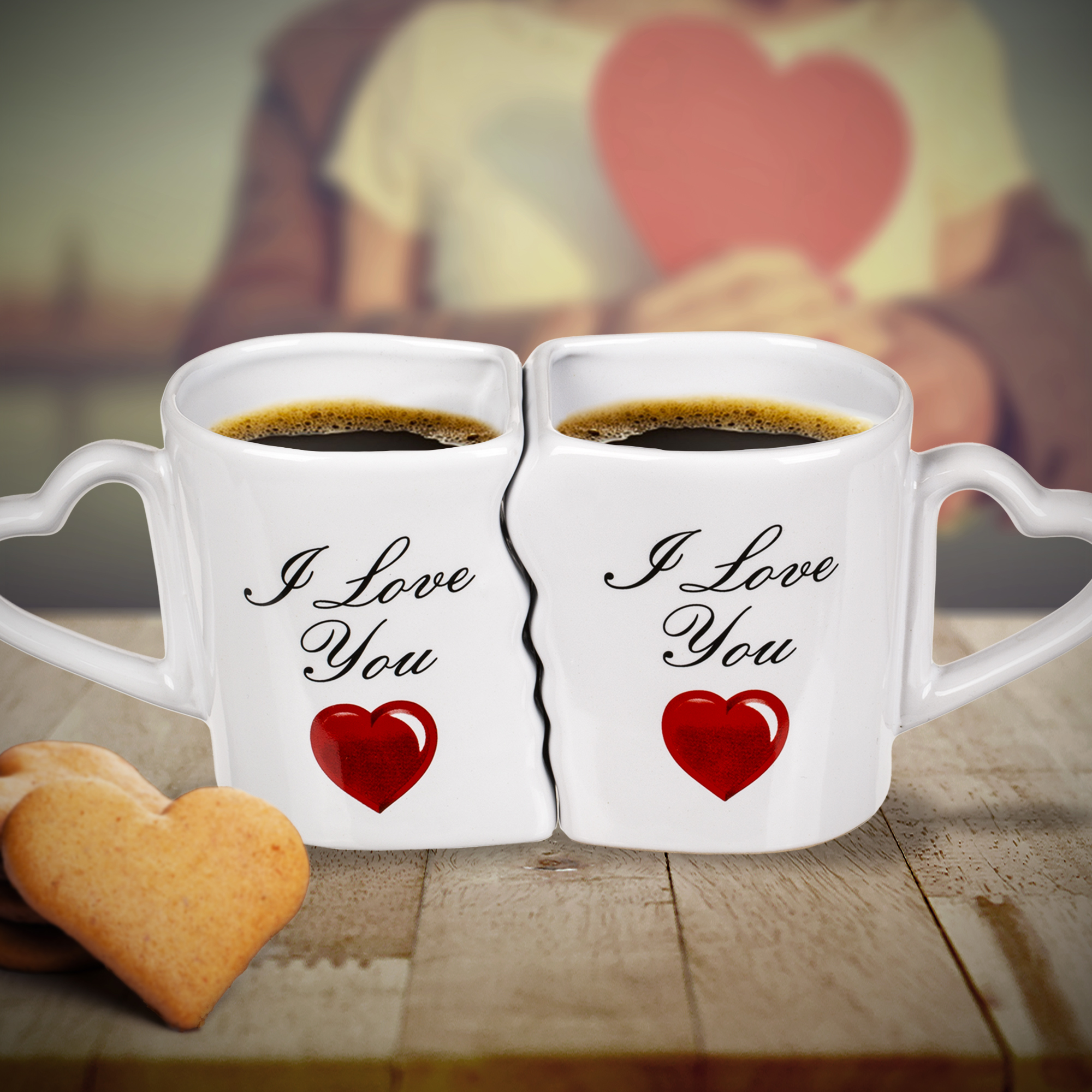 Kaffeebecher Set mit Herzen - I Love You 3983
