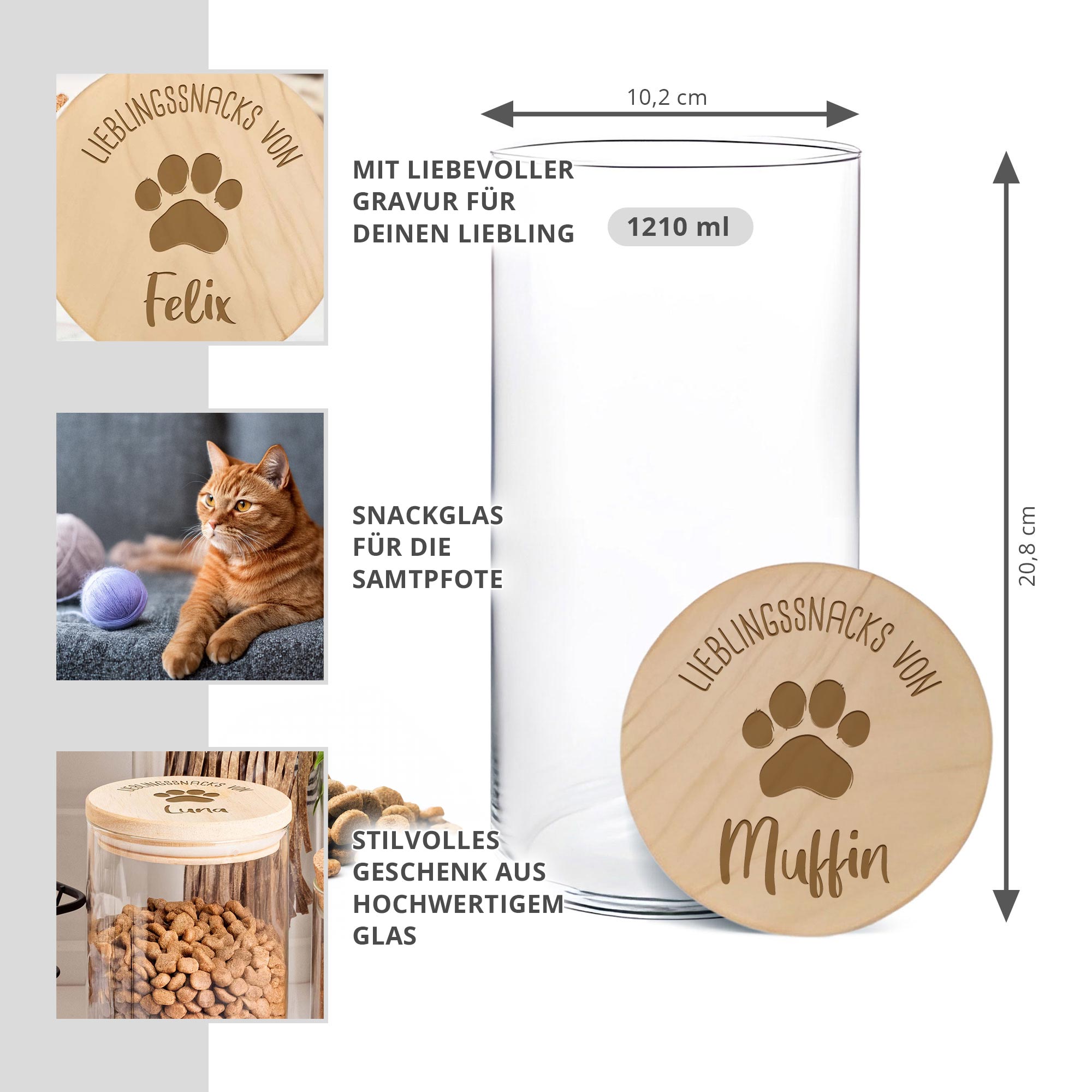 Vorratsglas mit Gravur - Katzensnacks Vorratsglas mit Gravur - Katzensnacks