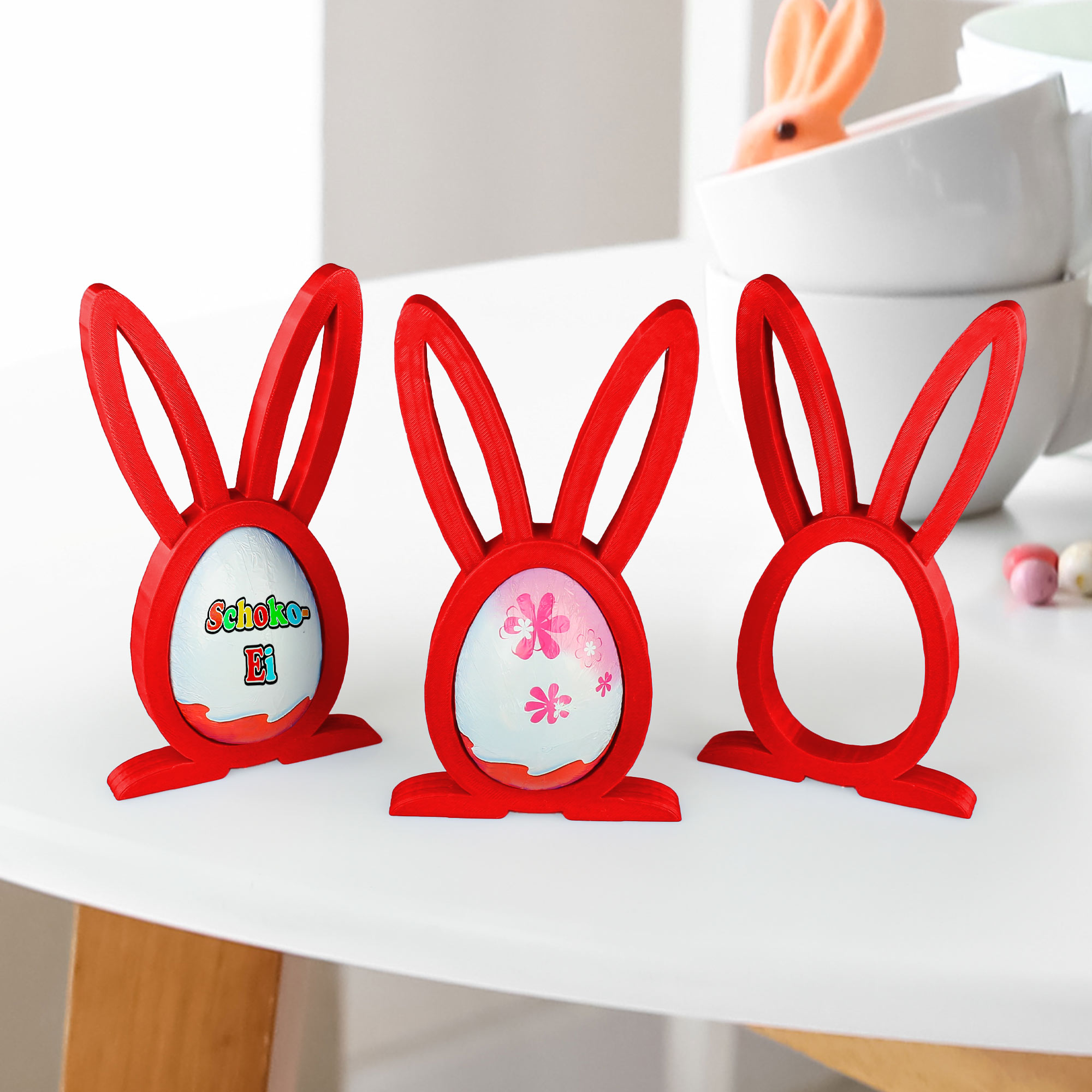 Osterhase Ü-Ei Halter Rot - 3er Set