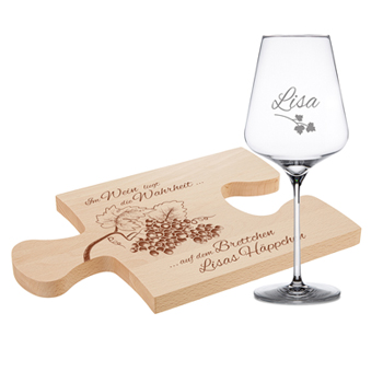 Weinhäppchen - Glas und Brettchen personalisiert 3295 - 3