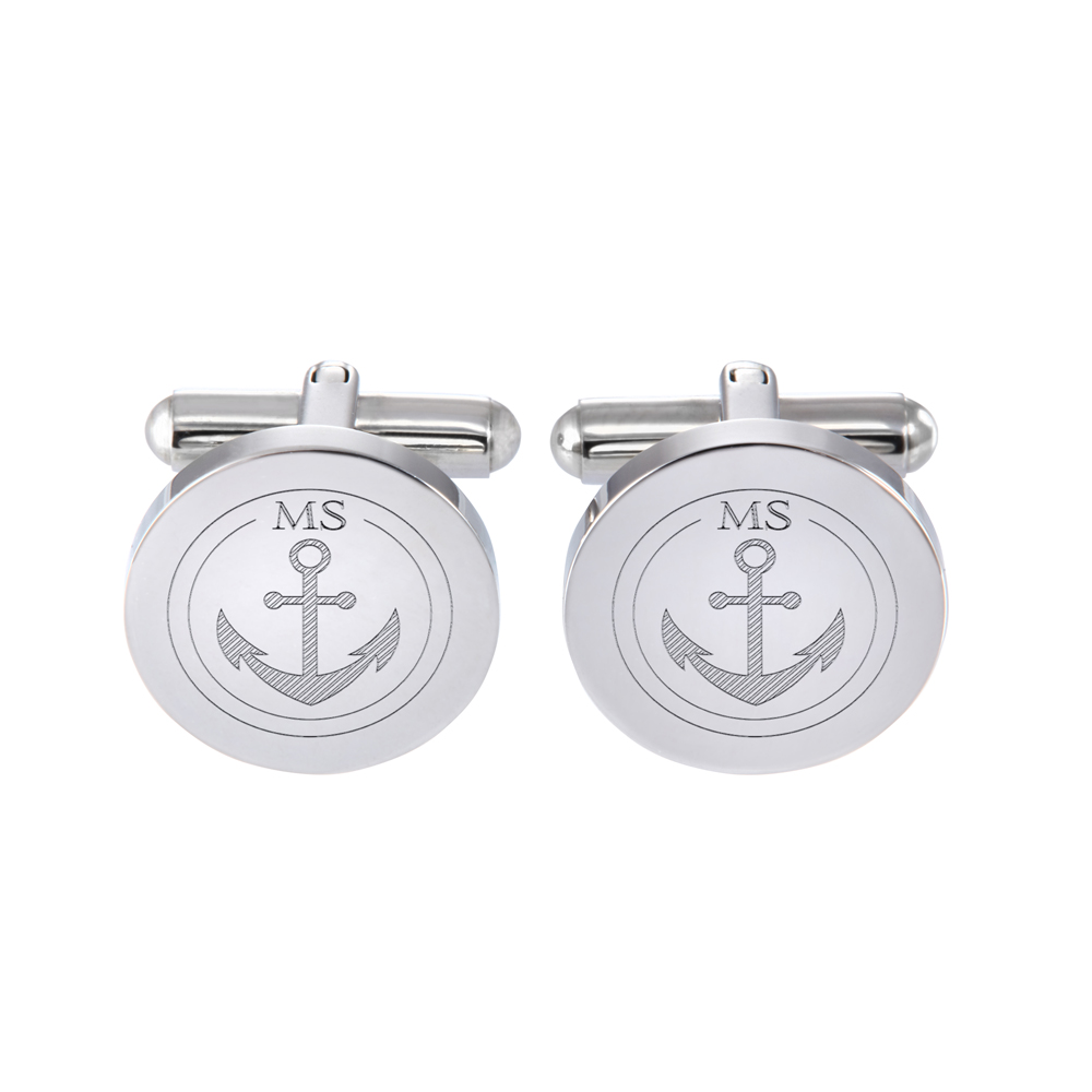 Manschettenknöpfe Silber Anker - rund - Initialen 3793 - 1