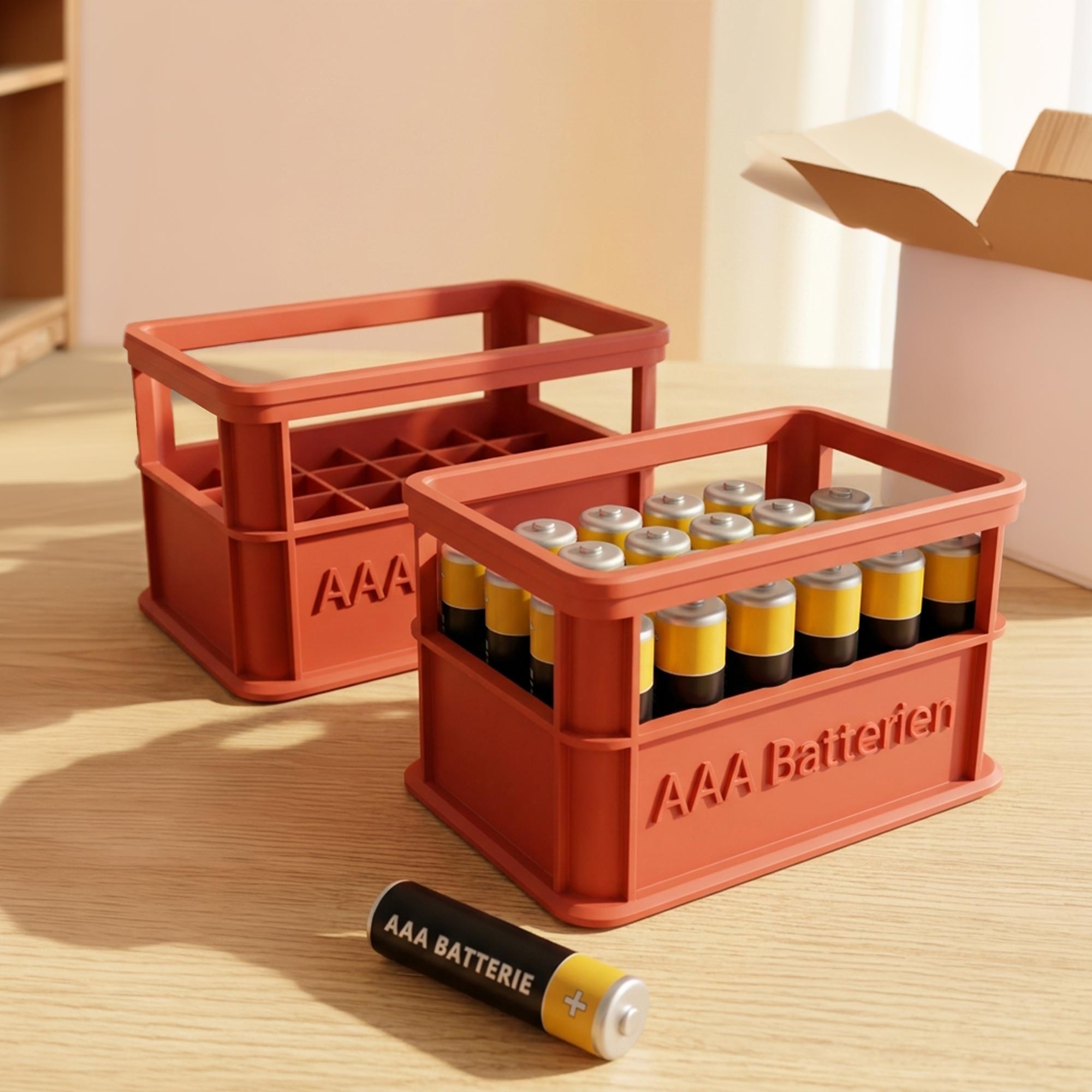 Stapelbare Aufbewahrungsbox für Batterien AAA - 2er Set Bierkasten Rot