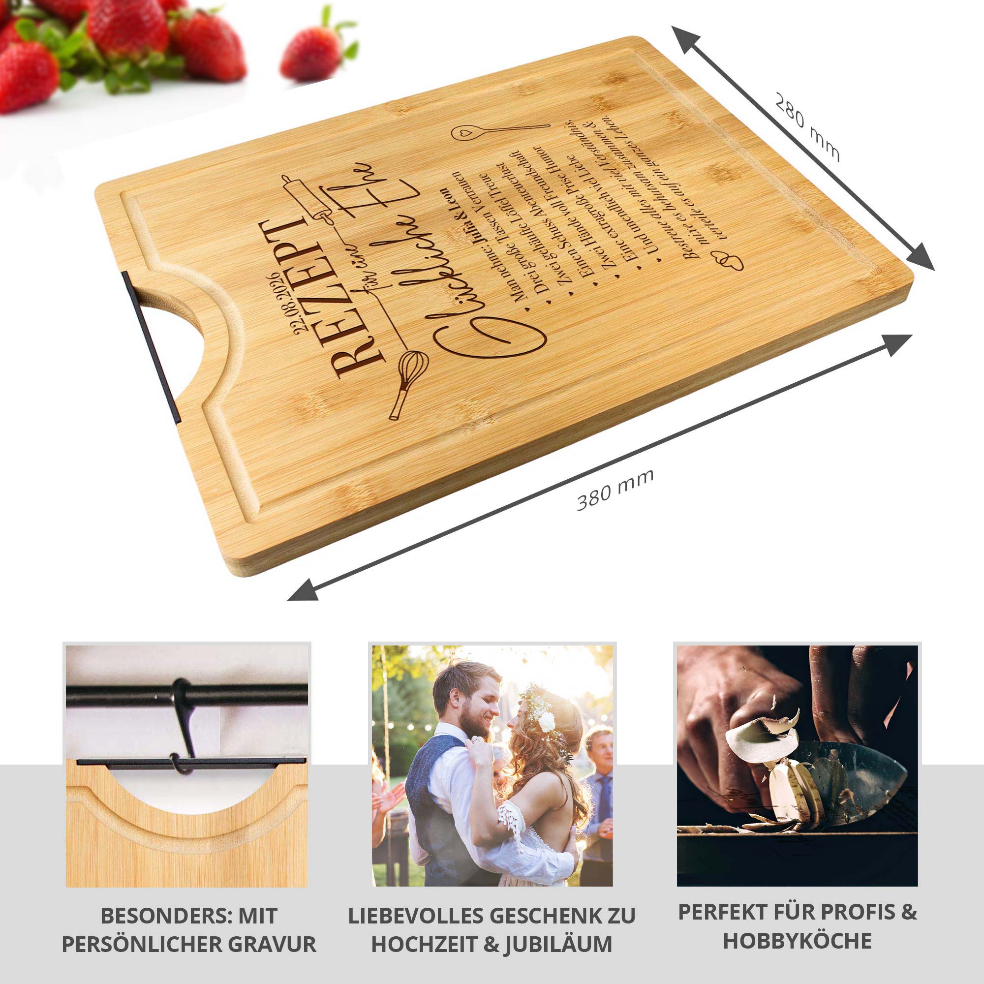 Bambusholz Schneidebrett mit Gravur - Rezept glückliche Ehe