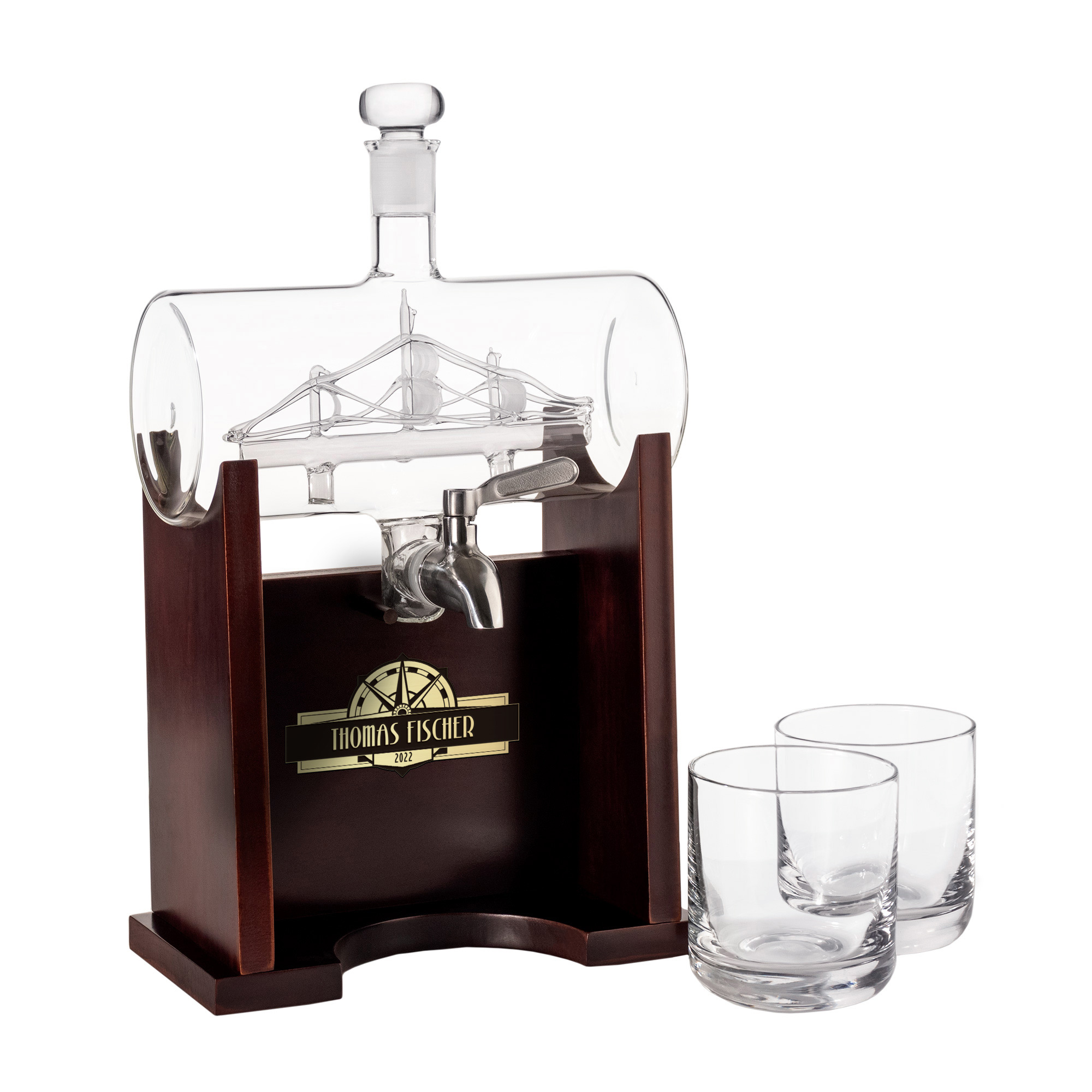 Whisky Set mit Gravur - Fass Karaffe mit 2 Gläsern