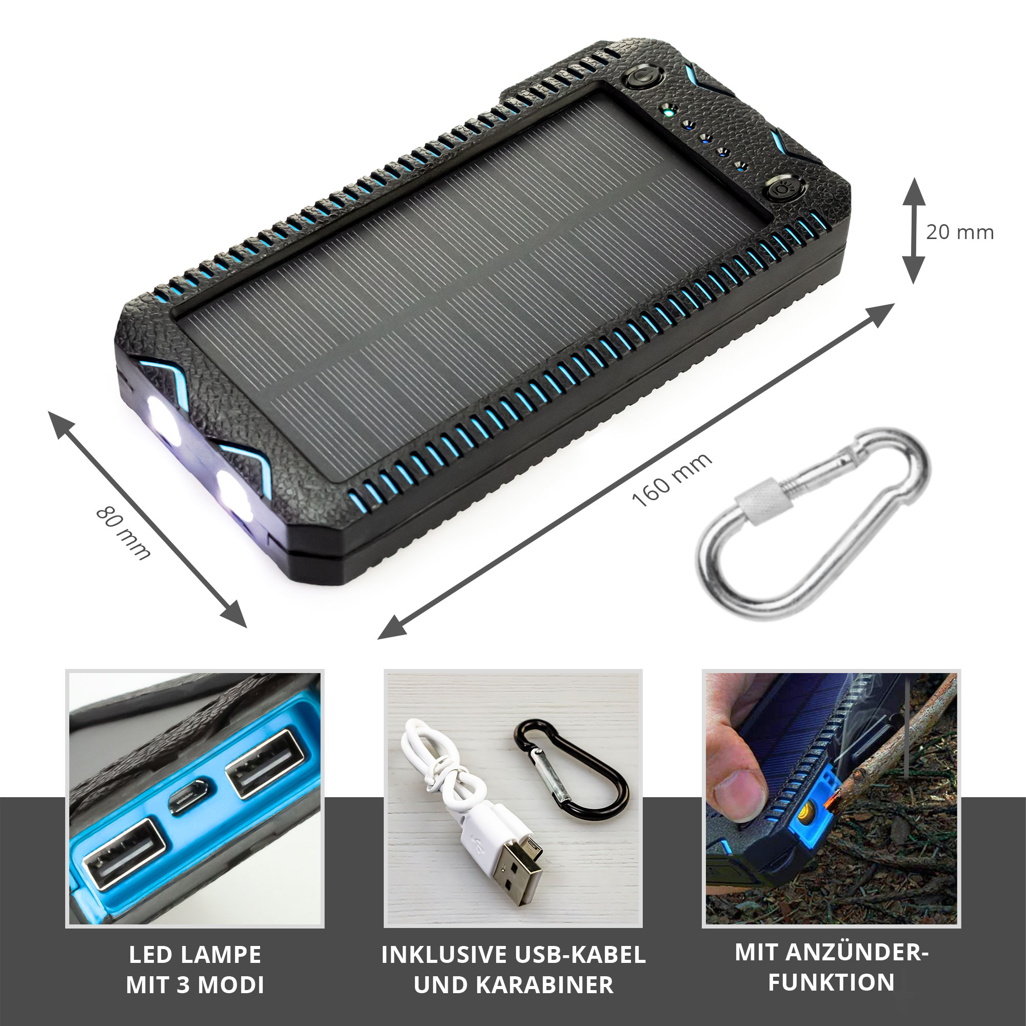 Solar Powerbank mit Taschenlampe 2167-MZ - 1
