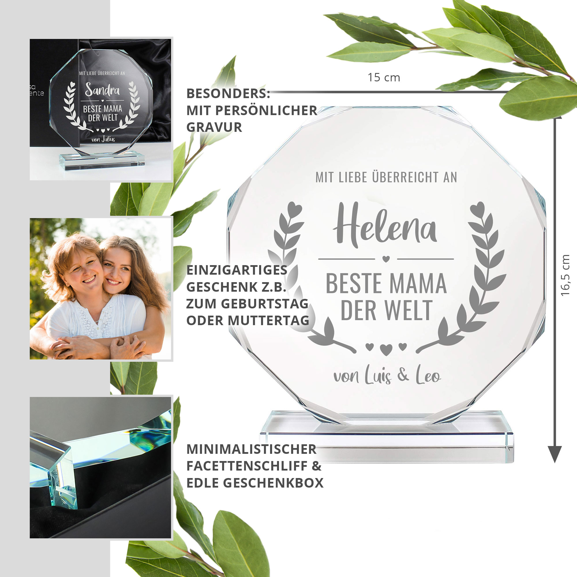 Personalisierter Glaspokal mit Facettenschliff - Auszeichnung für Beste Mama Personalisierter Glaspokal mit Facettenschliff - Auszeichnung für Beste Mama